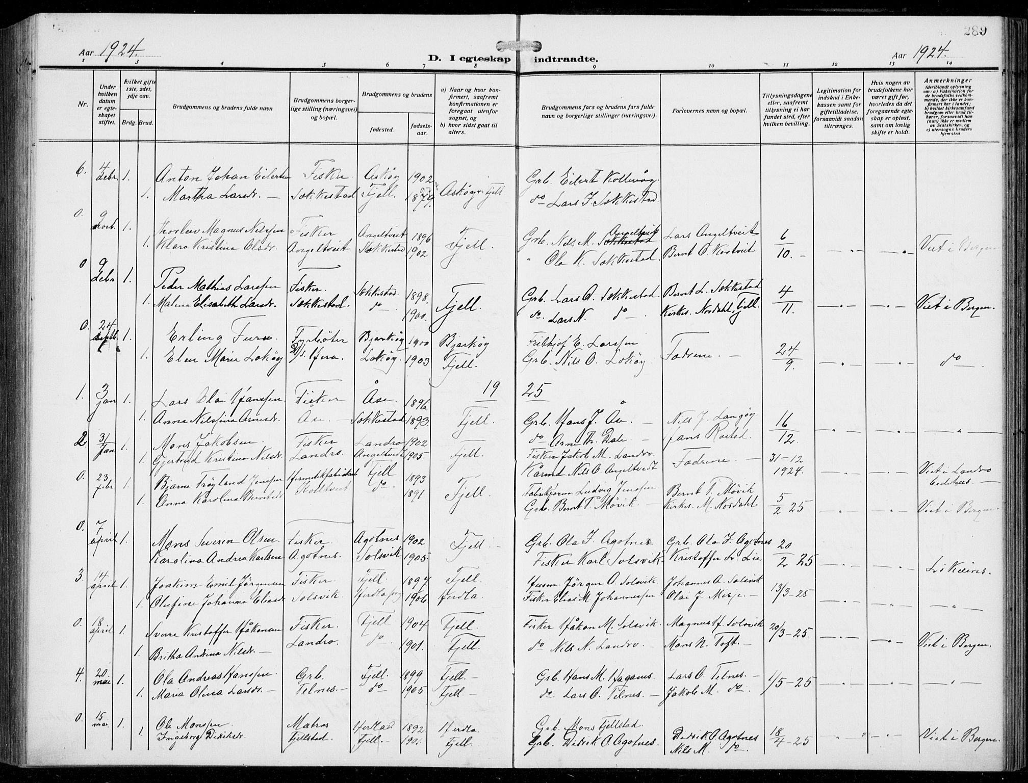 Fjell sokneprestembete, AV/SAB-A-75301/H/Hab: Parish register (copy) no. A  6, 1918-1936, p. 289