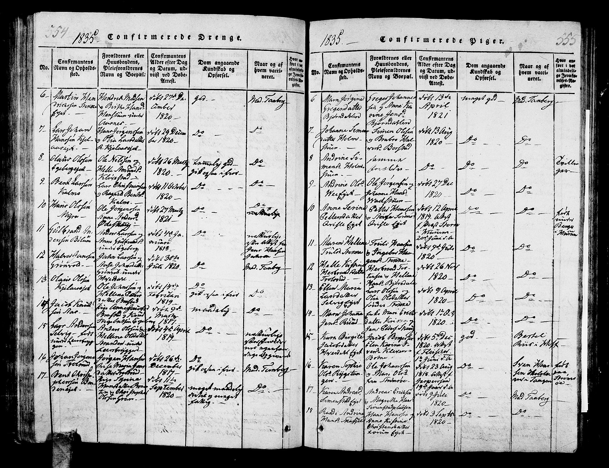 Sande Kirkebøker, AV/SAKO-A-53/G/Ga/L0001: Parish register (copy) no. 1, 1814-1847, p. 554-555