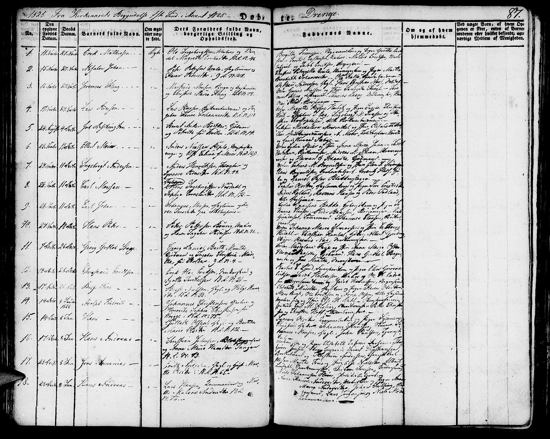 Domkirken sokneprestembete, SAB/A-74801/H/Haa/L0012: Parish register (official) no. A 12, 1821-1840, p. 87