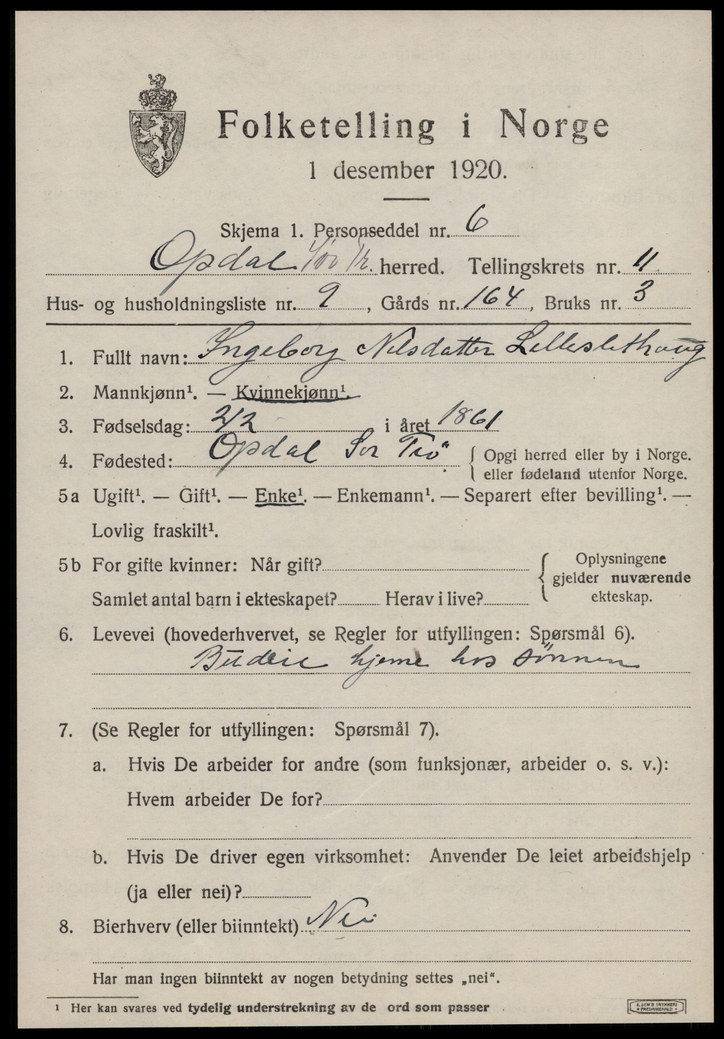 SAT, 1920 census for Oppdal, 1920, p. 9323