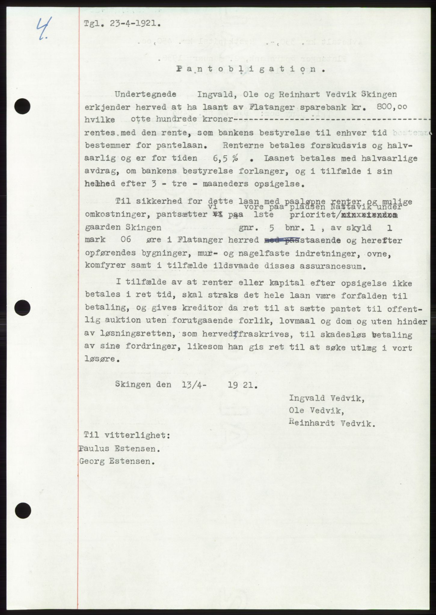 Namdal sorenskriveri, SAT/A-4133/1/2/2C: Mortgage book no. -, 1916-1921, Deed date: 23.04.1921