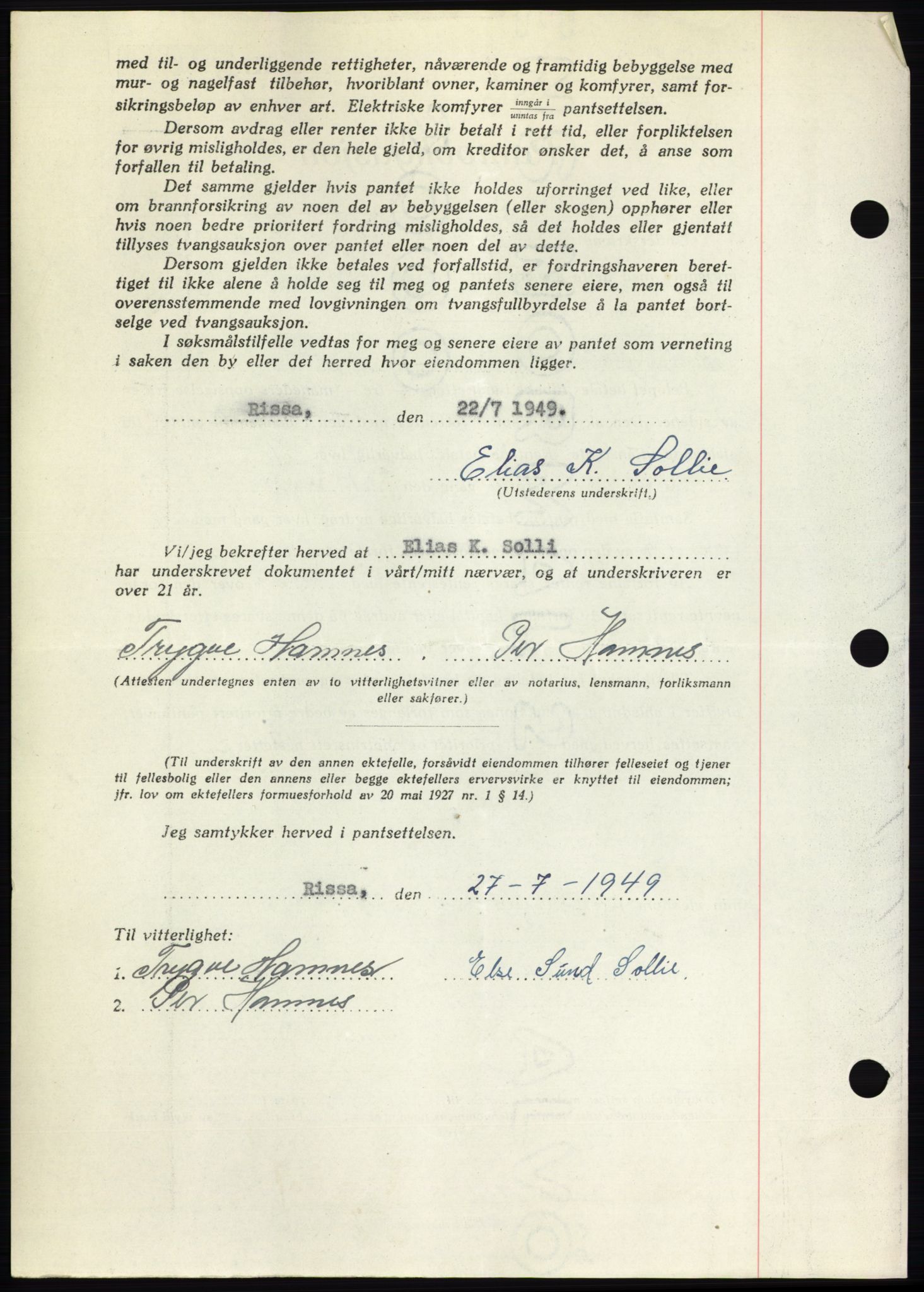 Fosen sorenskriveri, AV/SAT-A-1107/1/2/2C: Mortgage book no. B, 1948-1950, Diary no: : 1141/1949