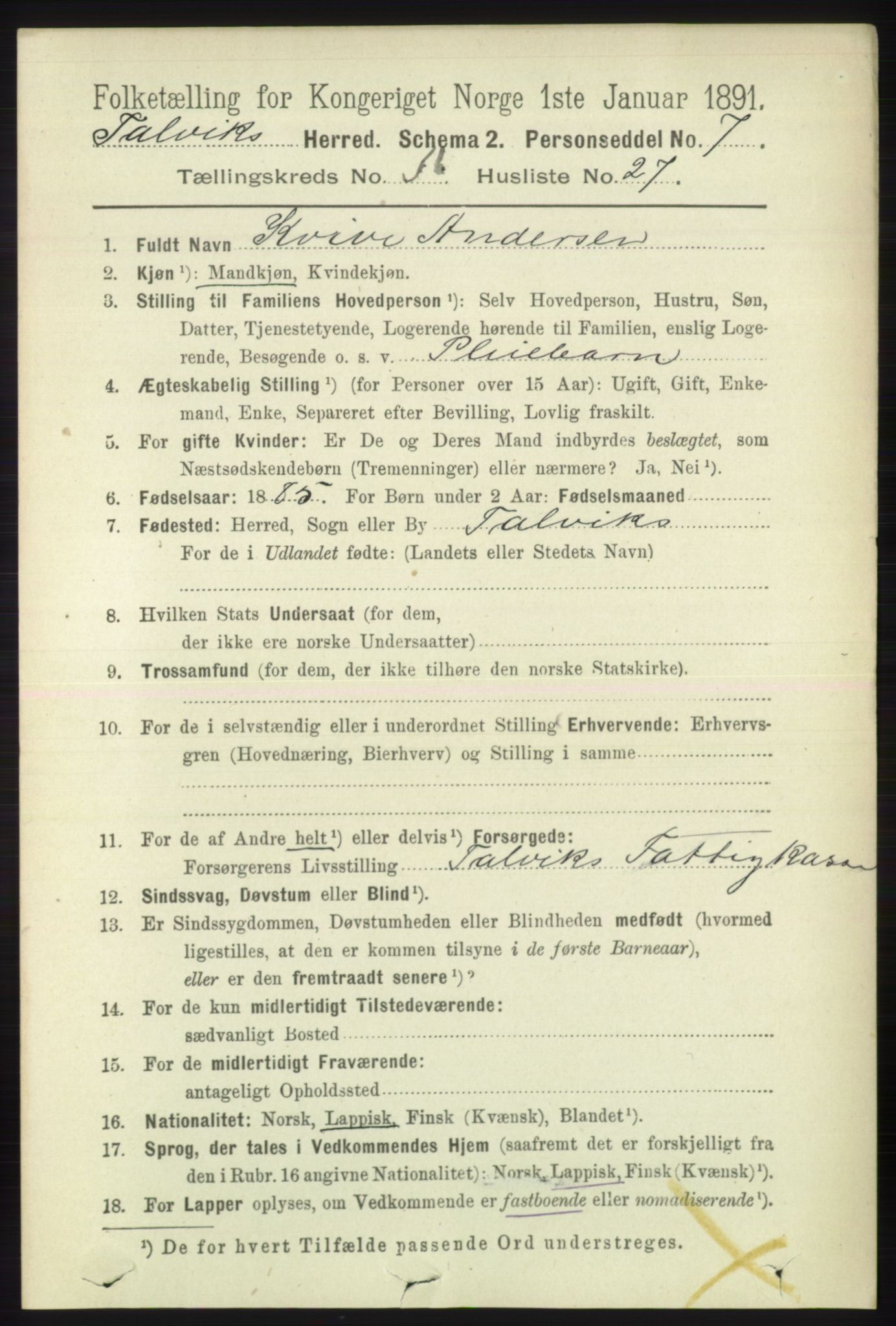 RA, 1891 census for 2013 Talvik, 1891, p. 1517