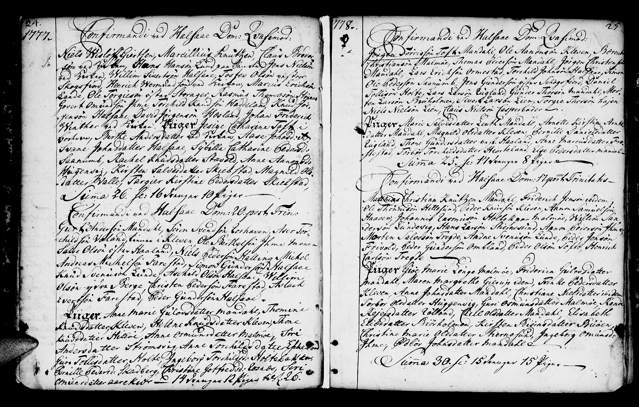 Mandal sokneprestkontor, SAK/1111-0030/F/Fa/Faa/L0004: Parish register (official) no. A 4, 1745-1817, p. 24-25