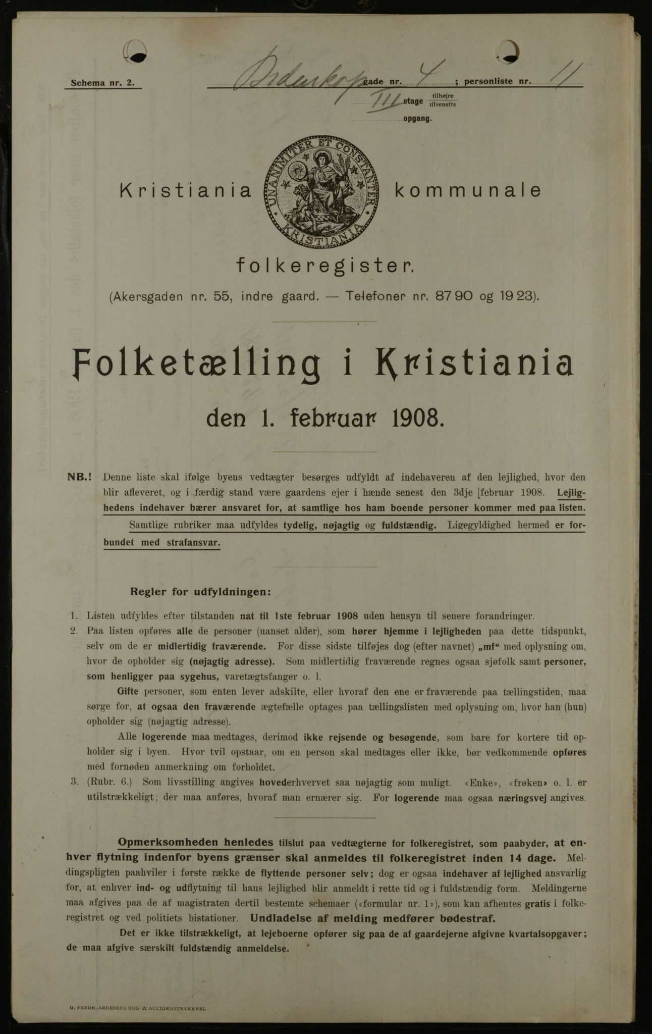 OBA, Municipal Census 1908 for Kristiania, 1908, p. 4724