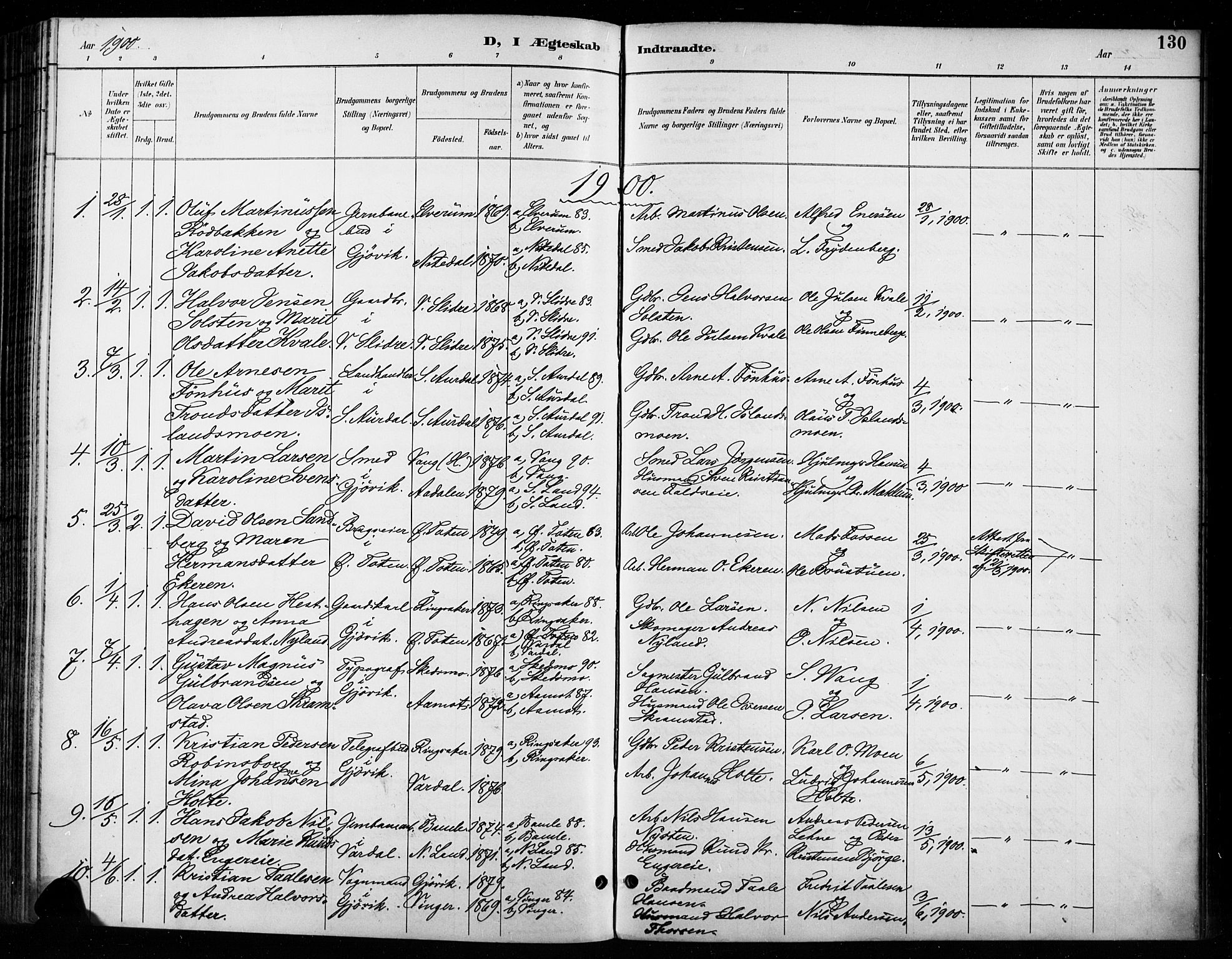 Vardal prestekontor, SAH/PREST-100/H/Ha/Haa/L0011: Parish register (official) no. 11, 1891-1901, p. 130