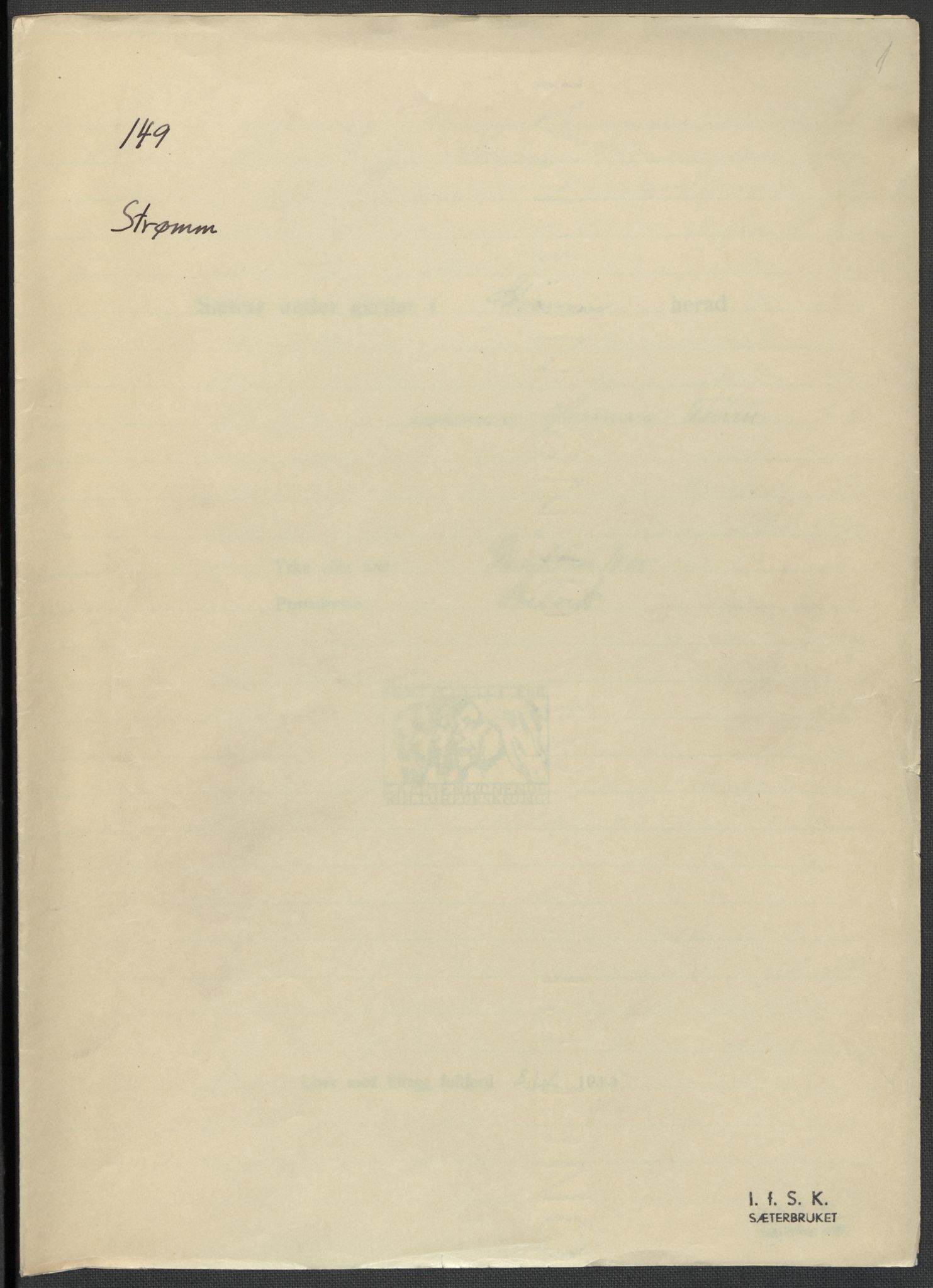 Instituttet for sammenlignende kulturforskning, AV/RA-PA-0424/F/Fc/L0006/0003: Eske B6: / Vestfold (perm XV), 1932-1935, p. 1