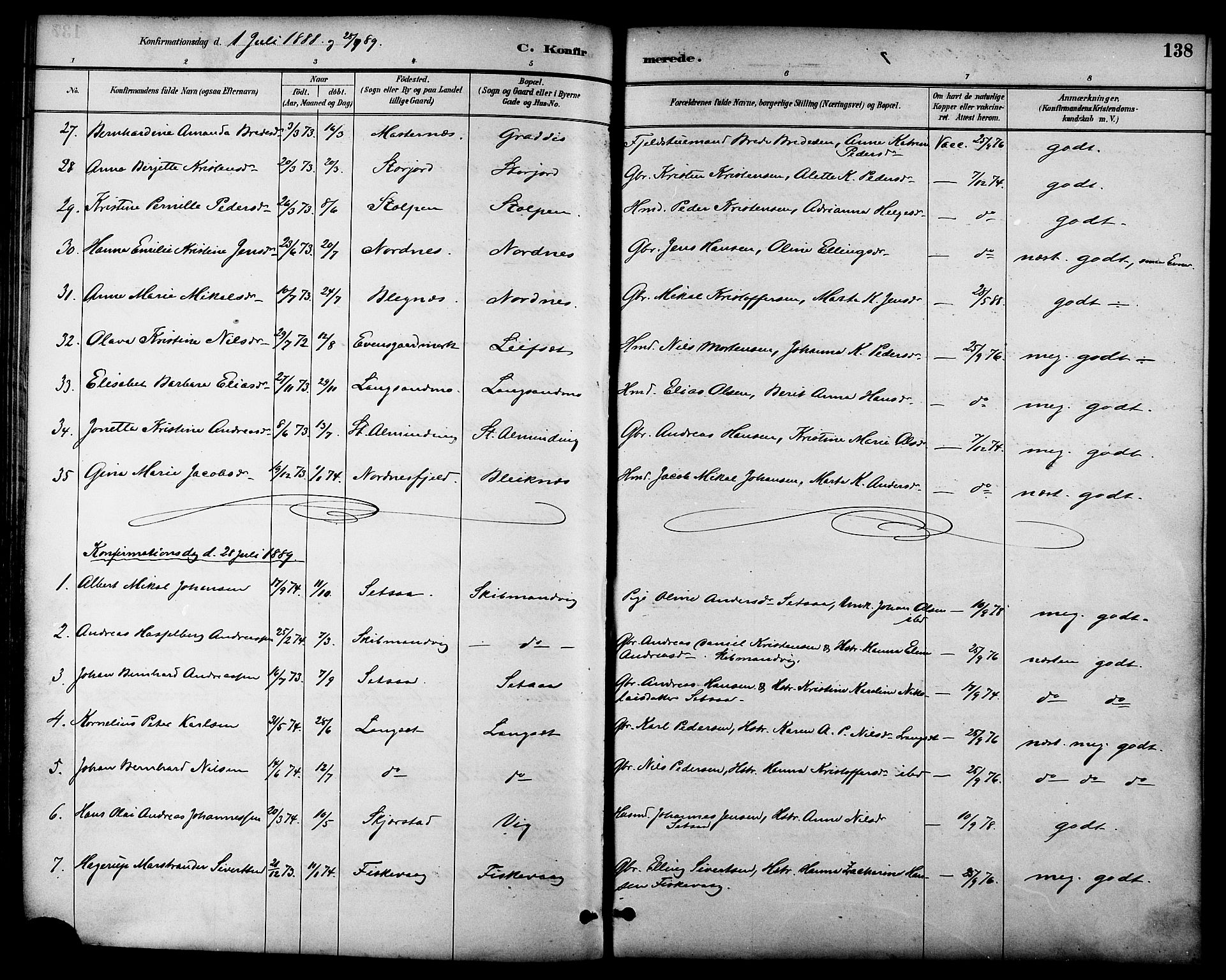 Ministerialprotokoller, klokkerbøker og fødselsregistre - Nordland, SAT/A-1459/847/L0669: Parish register (official) no. 847A09, 1887-1901, p. 138