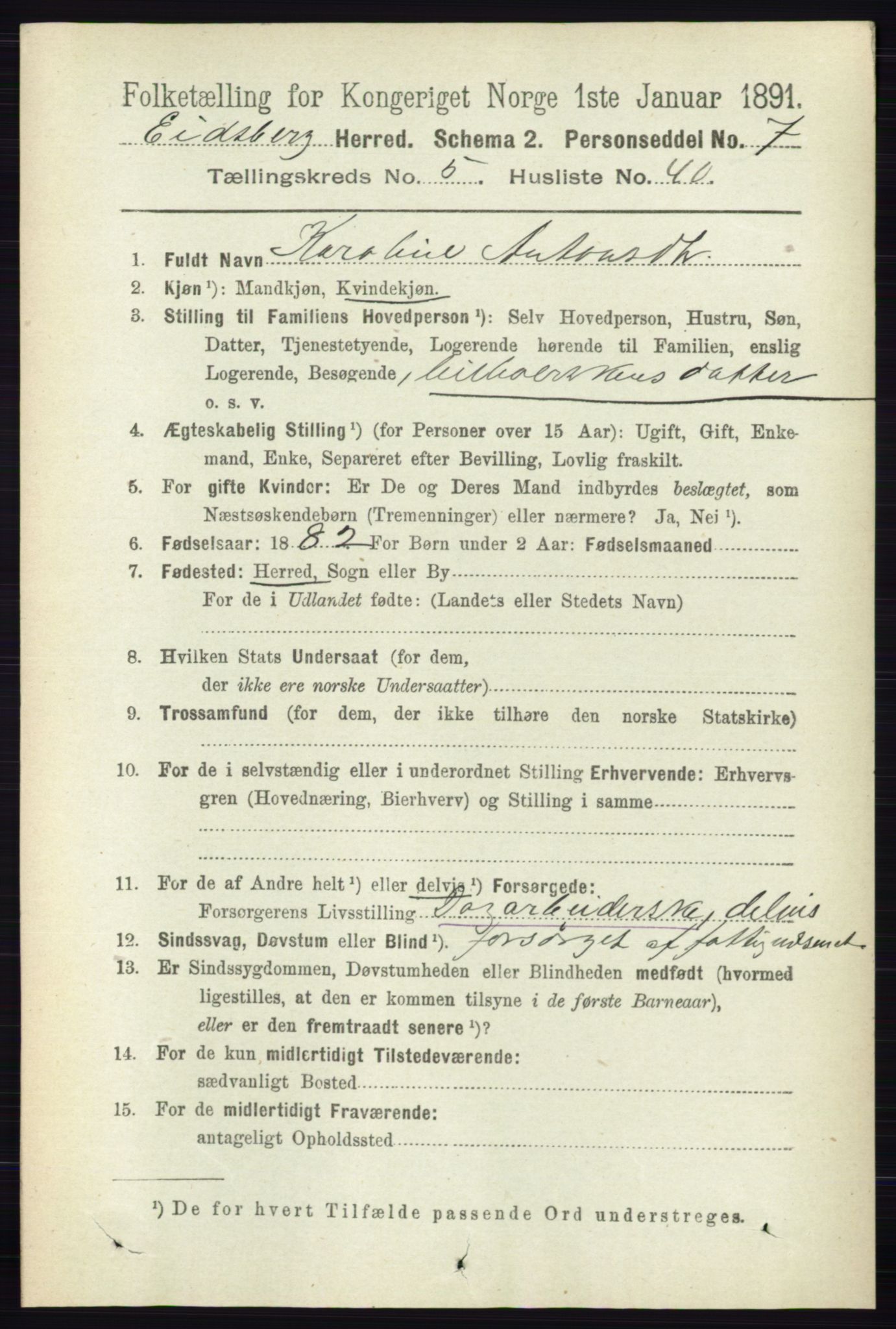 RA, 1891 census for 0125 Eidsberg, 1891, p. 3228