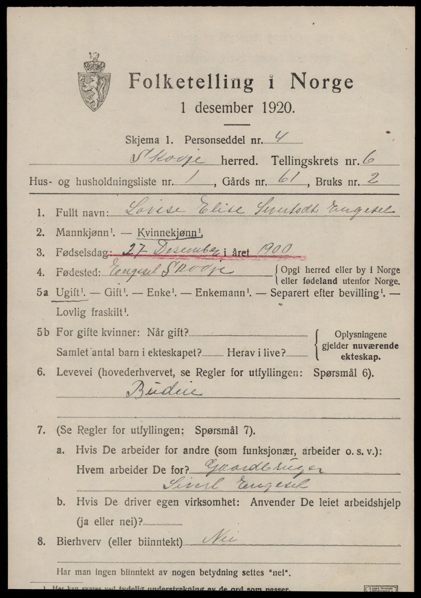 SAT, 1920 census for Skodje, 1920, p. 2625