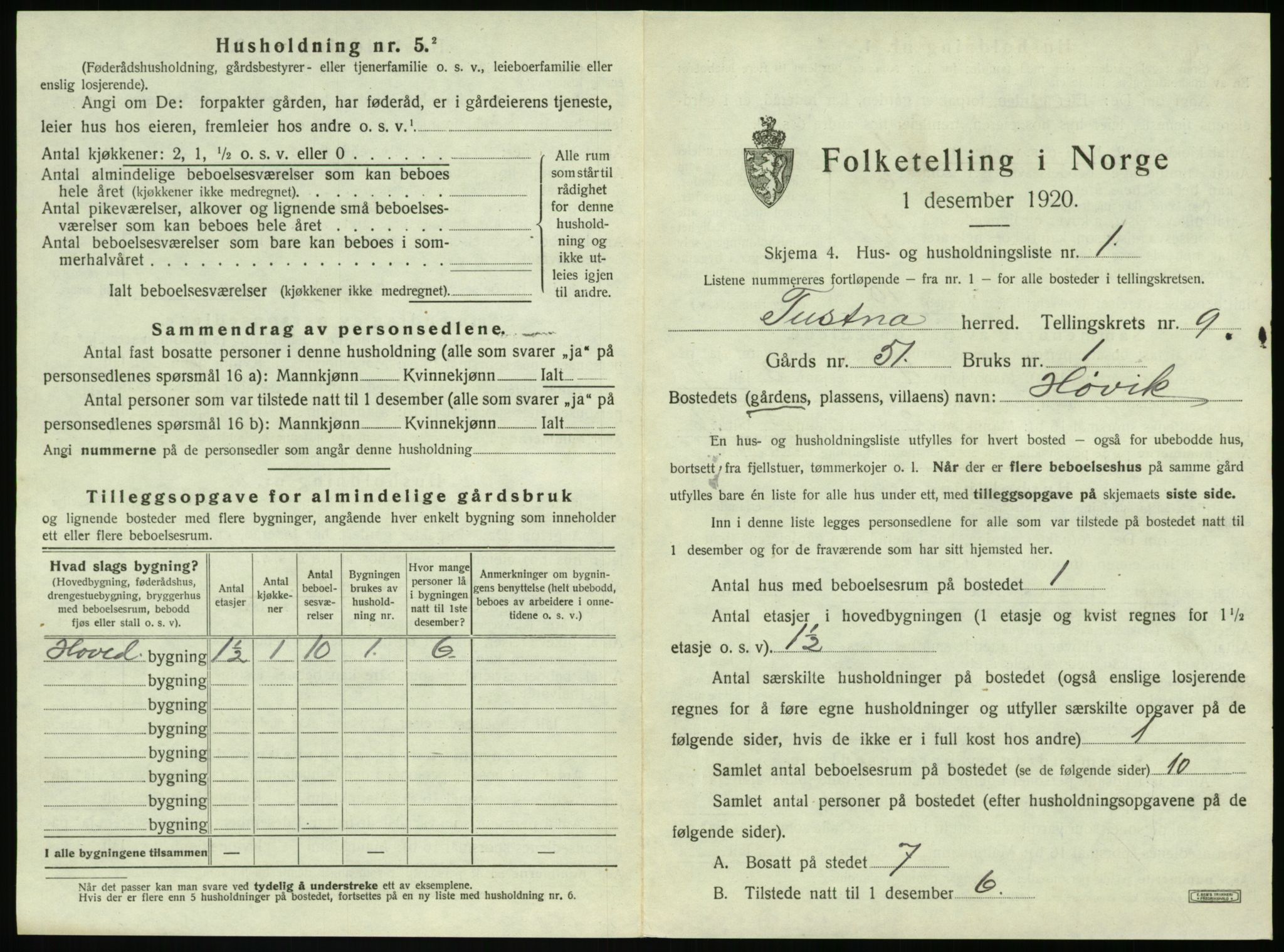 SAT, 1920 census for Tustna, 1920, p. 577