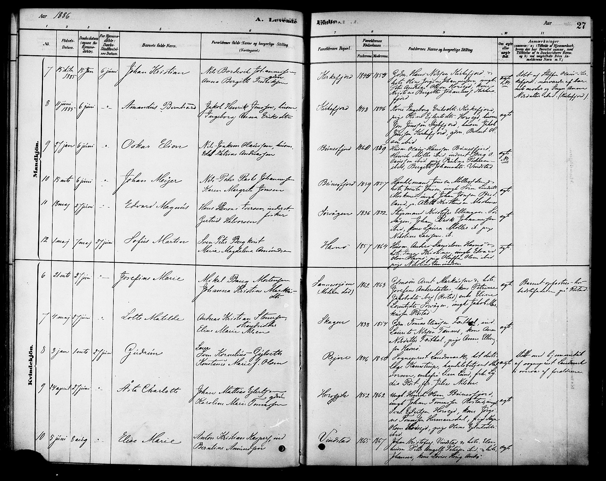 Ministerialprotokoller, klokkerbøker og fødselsregistre - Nordland, SAT/A-1459/886/L1219: Parish register (official) no. 886A01, 1878-1892, p. 27