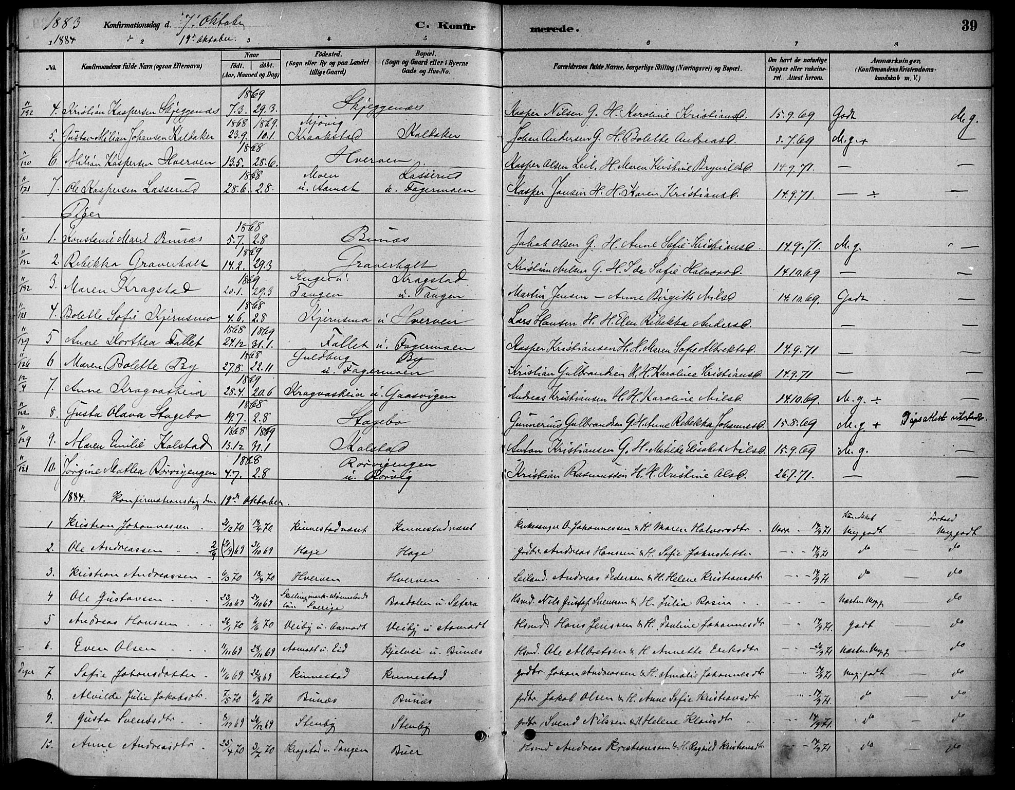 Høland prestekontor Kirkebøker, SAO/A-10346a/F/Fc/L0001: Parish register (official) no. III 1, 1880-1897, p. 39