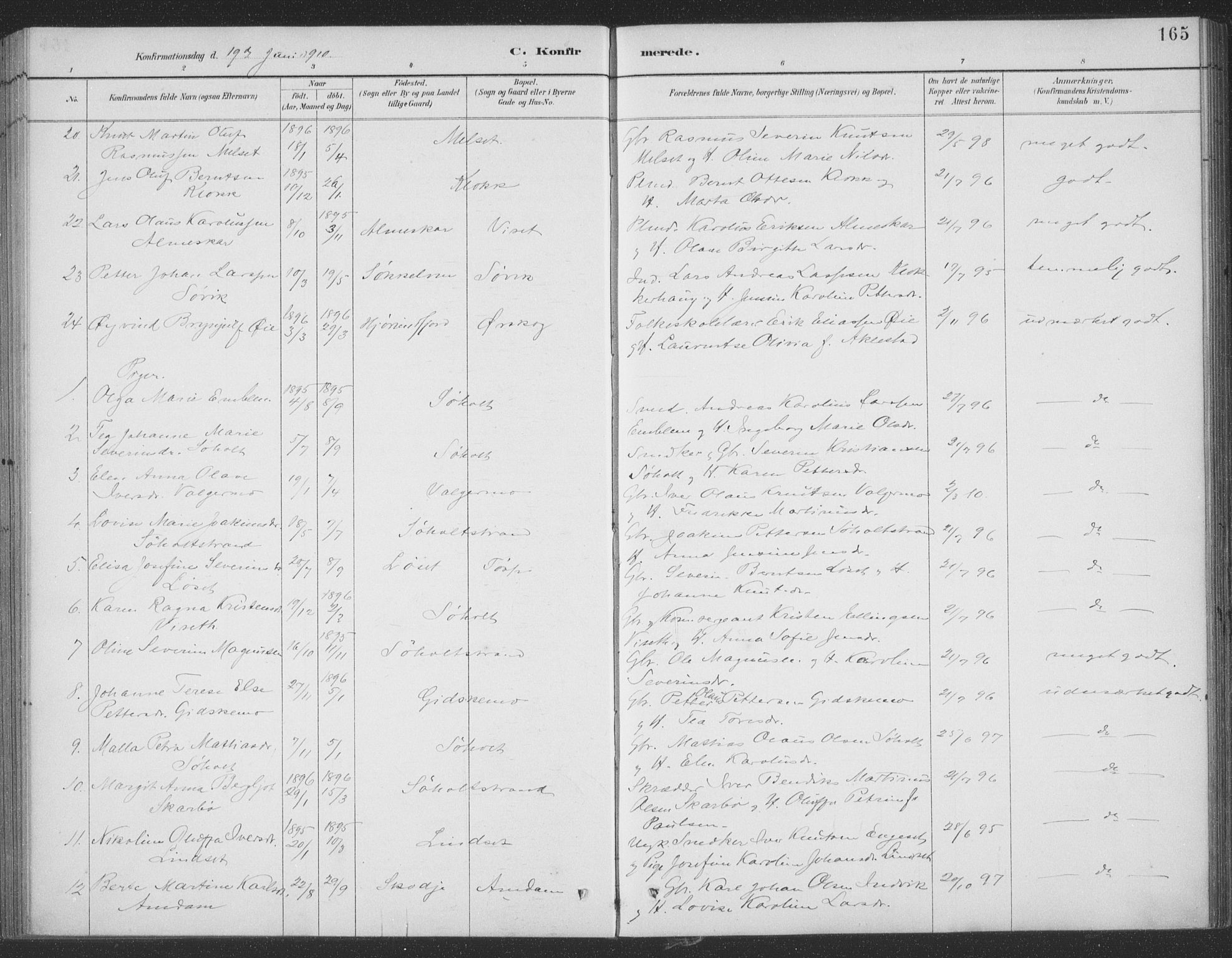 Ministerialprotokoller, klokkerbøker og fødselsregistre - Møre og Romsdal, SAT/A-1454/522/L0316: Parish register (official) no. 522A11, 1890-1911, p. 165