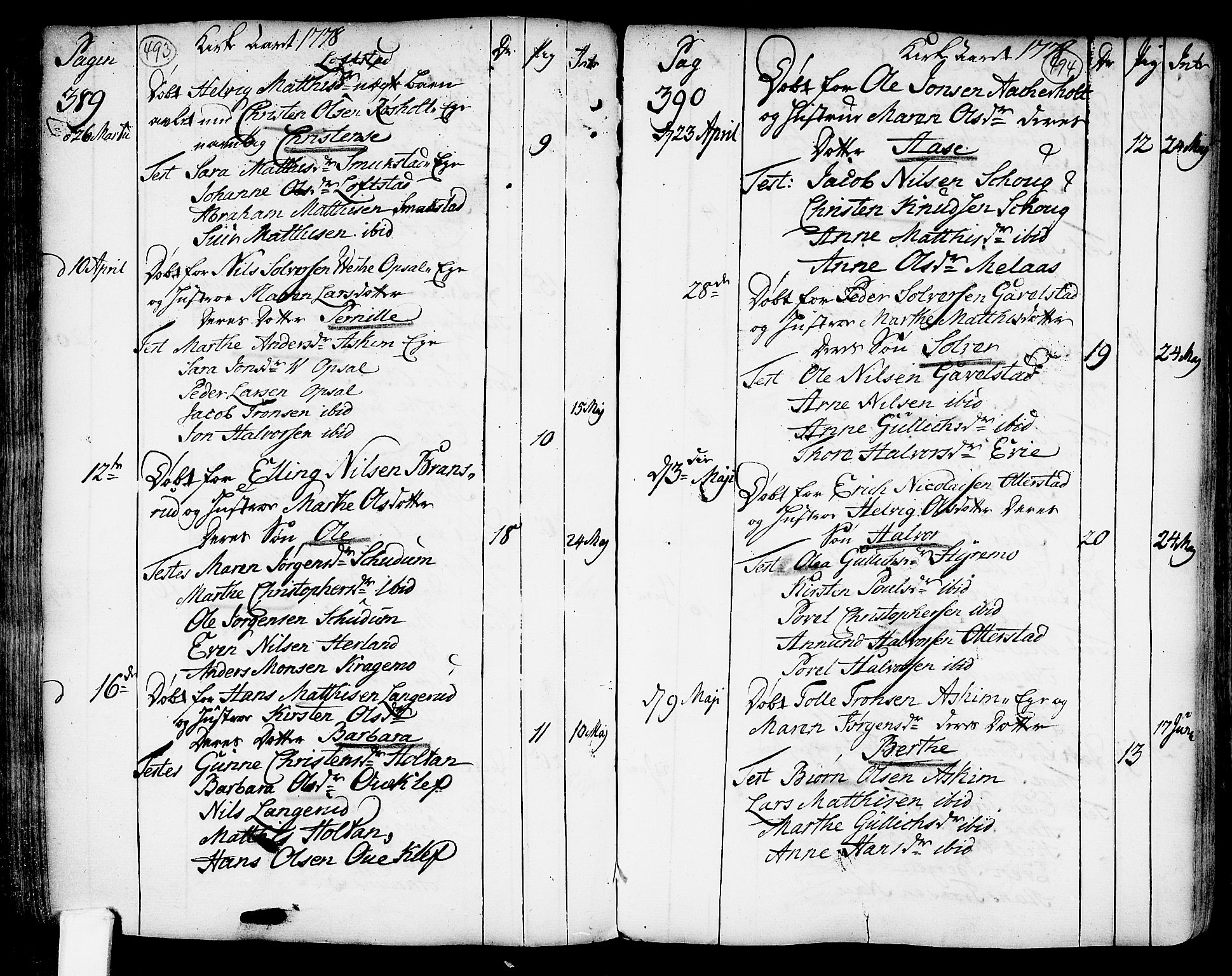 Lardal kirkebøker, SAKO/A-350/F/Fa/L0003: Parish register (official) no. I 3, 1733-1815, p. 493-494