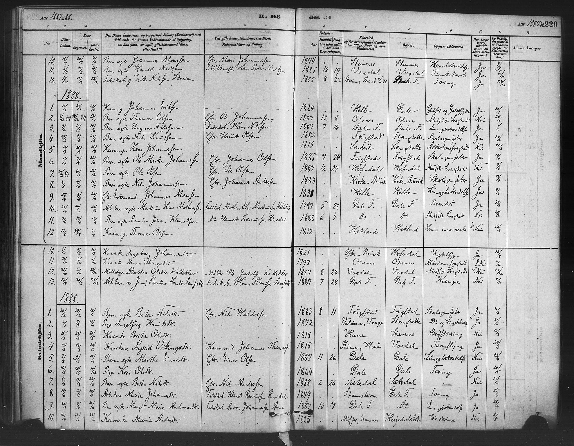 Bruvik Sokneprestembete, SAB/A-74701/H/Haa: Parish register (official) no. B 1, 1878-1904, p. 229