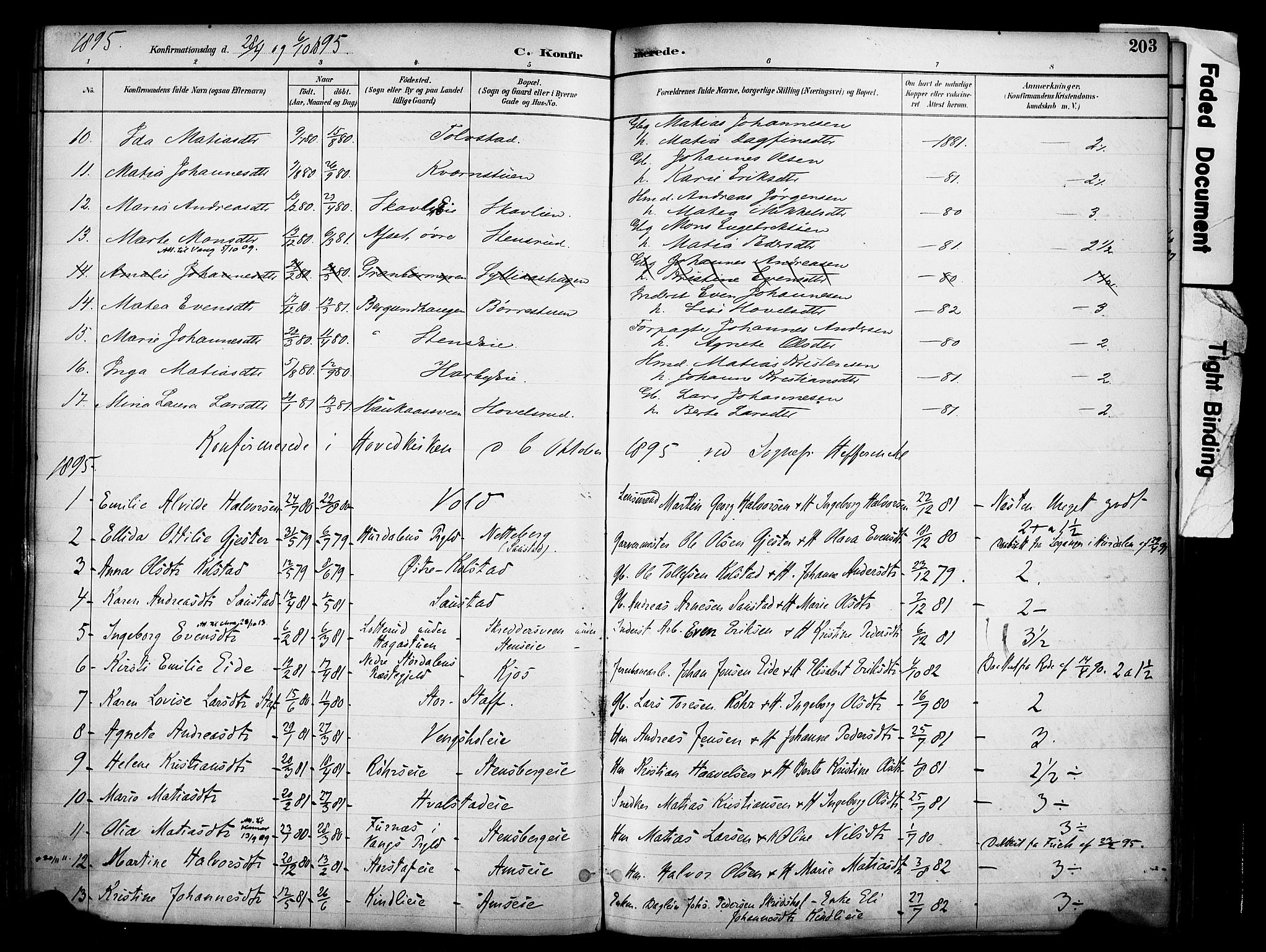Ringsaker prestekontor, SAH/PREST-014/K/Ka/L0017: Parish register (official) no. 17, 1891-1902, p. 203