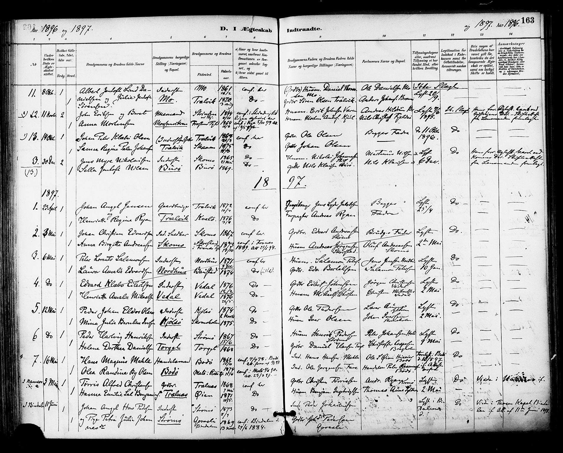 Ministerialprotokoller, klokkerbøker og fødselsregistre - Nordland, SAT/A-1459/813/L0200: Parish register (official) no. 813A10, 1886-1900, p. 163
