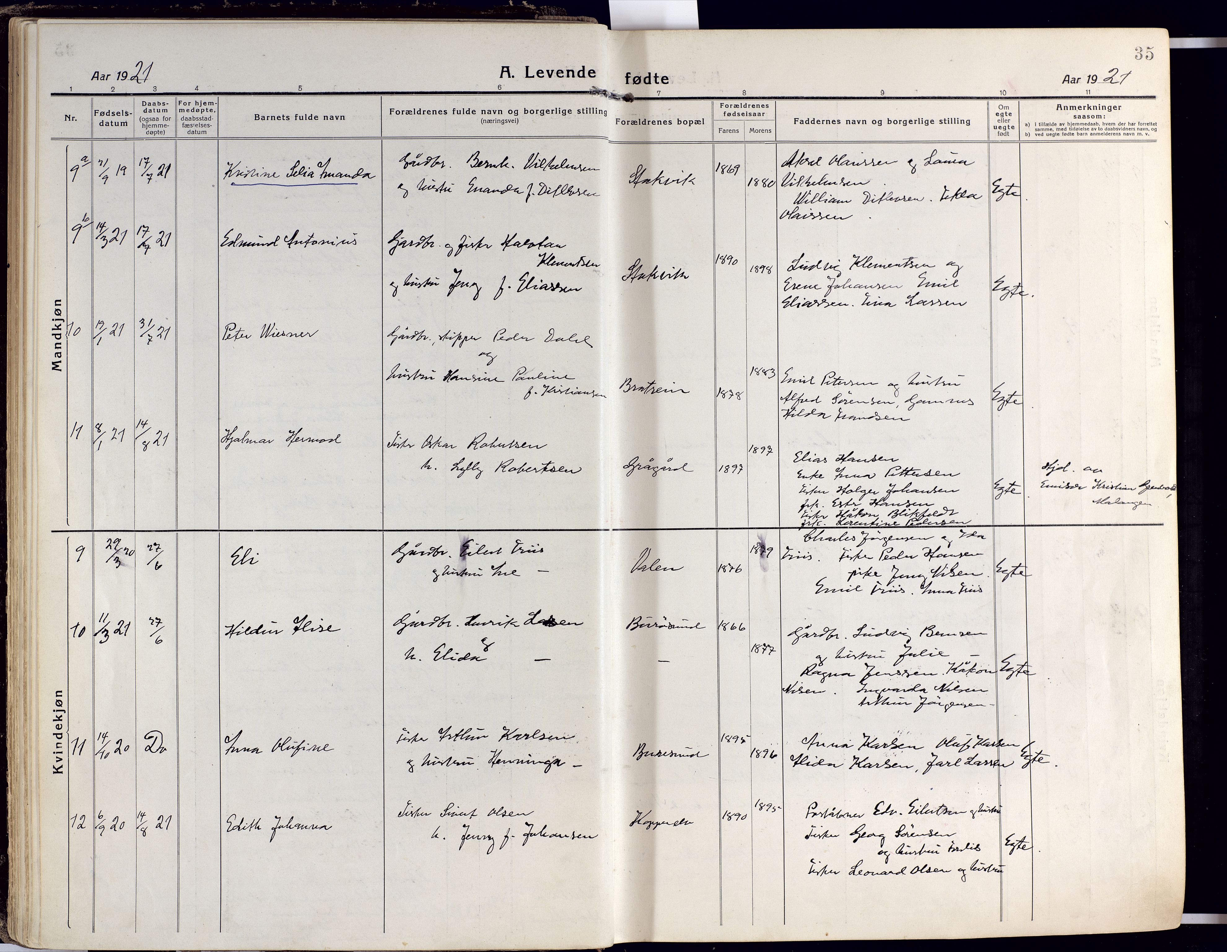 Karlsøy sokneprestembete, AV/SATØ-S-1299/H/Ha/Haa/L0015kirke: Parish register (official) no. 15, 1918-1929, p. 35