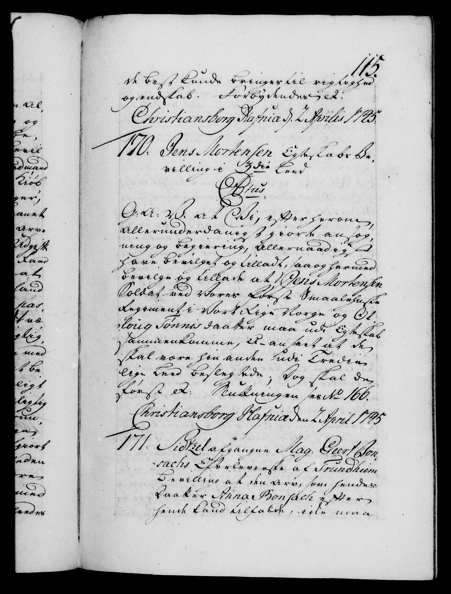 Danske Kanselli 1572-1799, AV/RA-EA-3023/F/Fc/Fca/Fcaa/L0034: Norske registre, 1745-1746, p. 115a