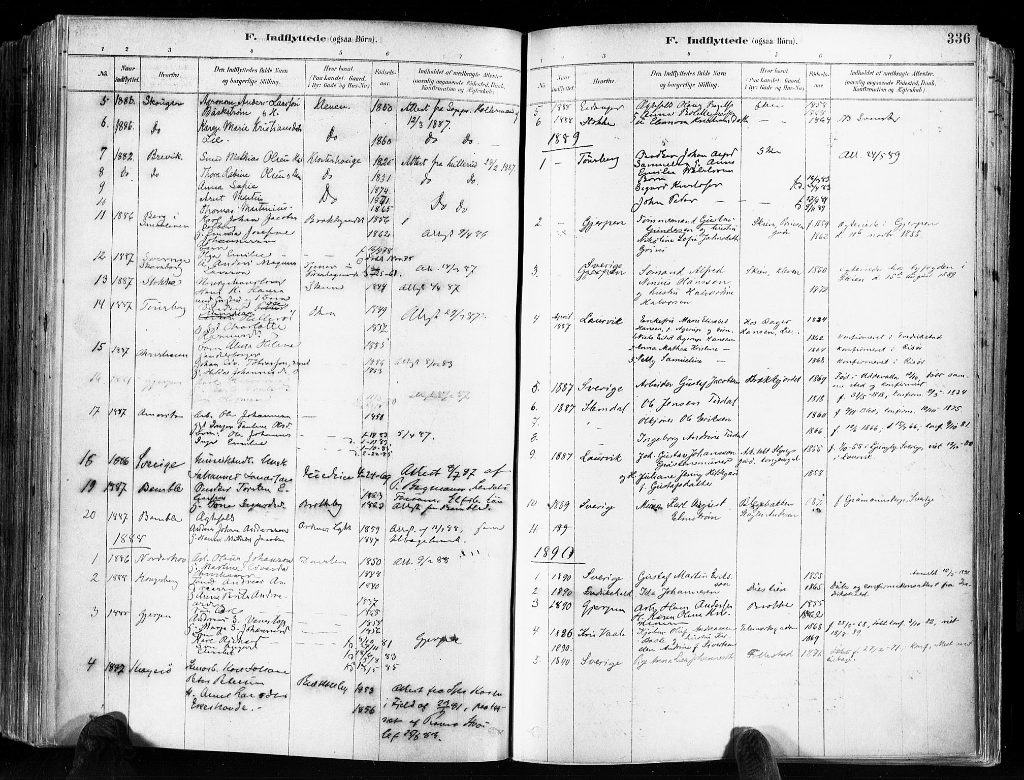 Skien kirkebøker, SAKO/A-302/F/Fa/L0009: Parish register (official) no. 9, 1878-1890, p. 336