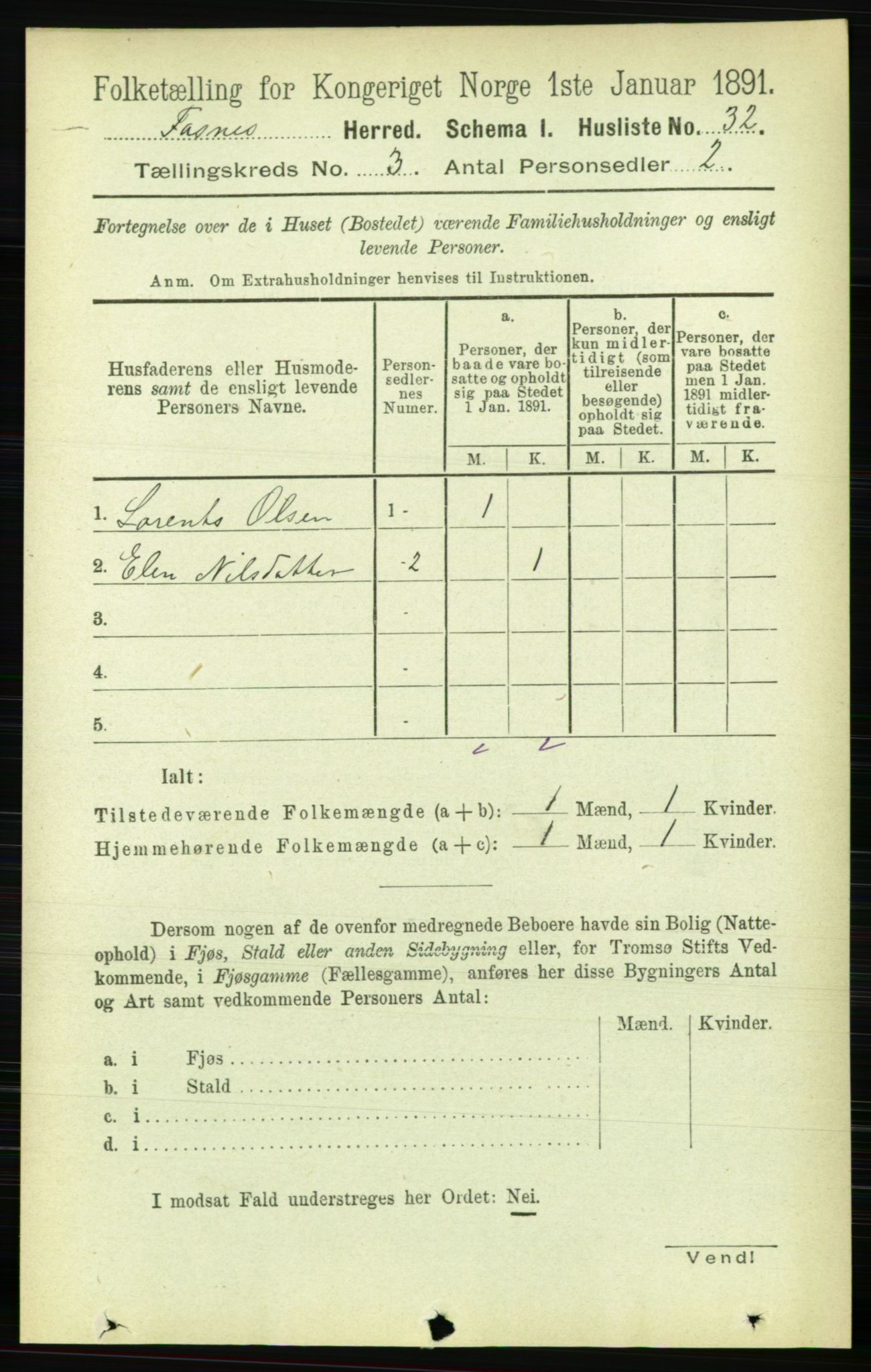 RA, 1891 census for 1748 Fosnes, 1891, p. 637