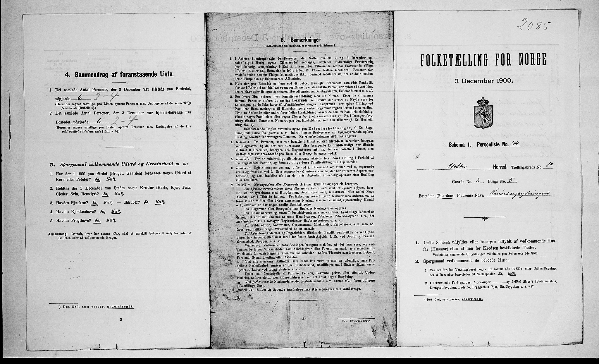 RA, 1900 census for Stokke, 1900, p. 238