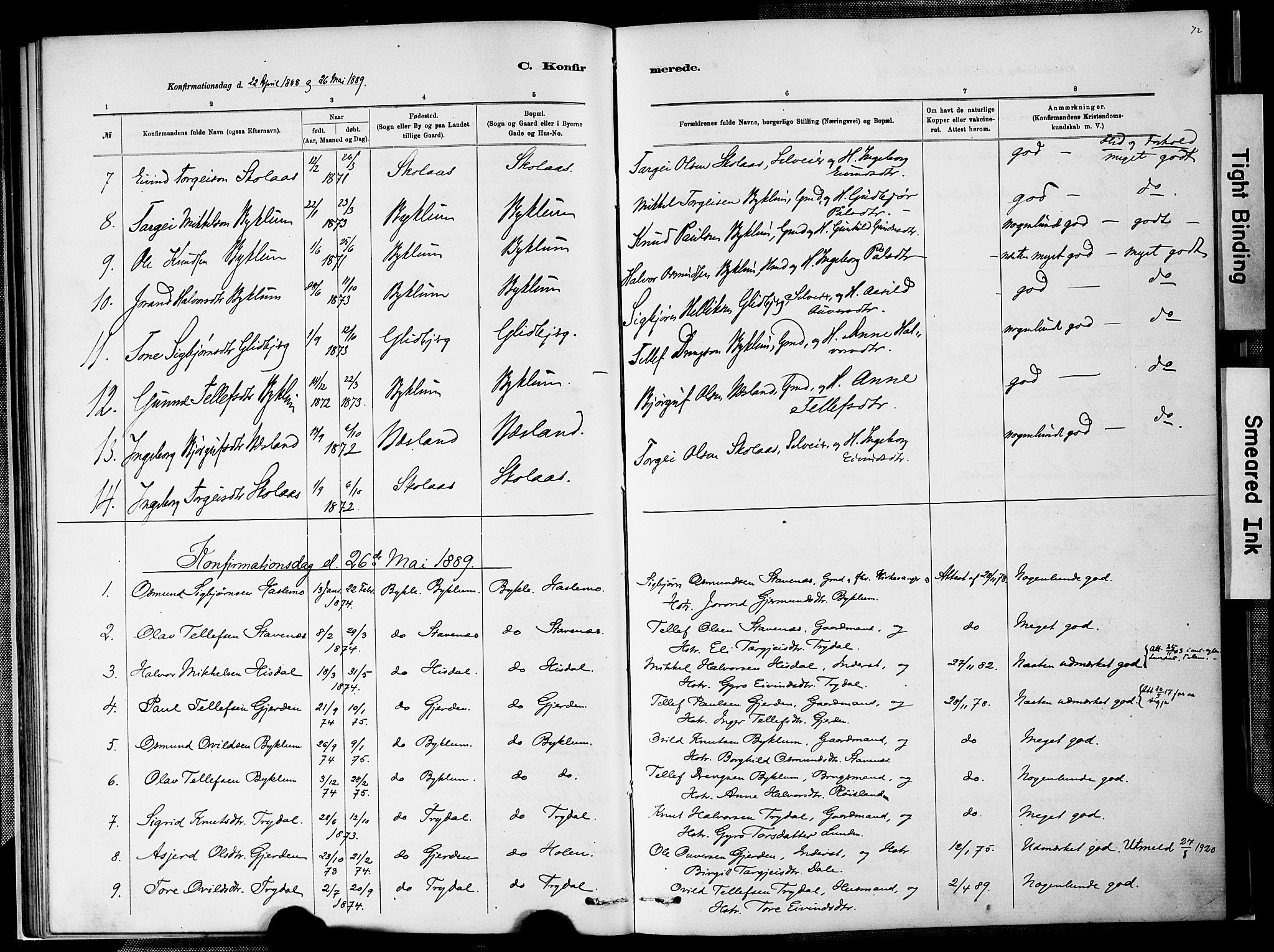 Valle sokneprestkontor, SAK/1111-0044/F/Fa/Faa/L0001: Parish register (official) no. A 1, 1882-1907, p. 72