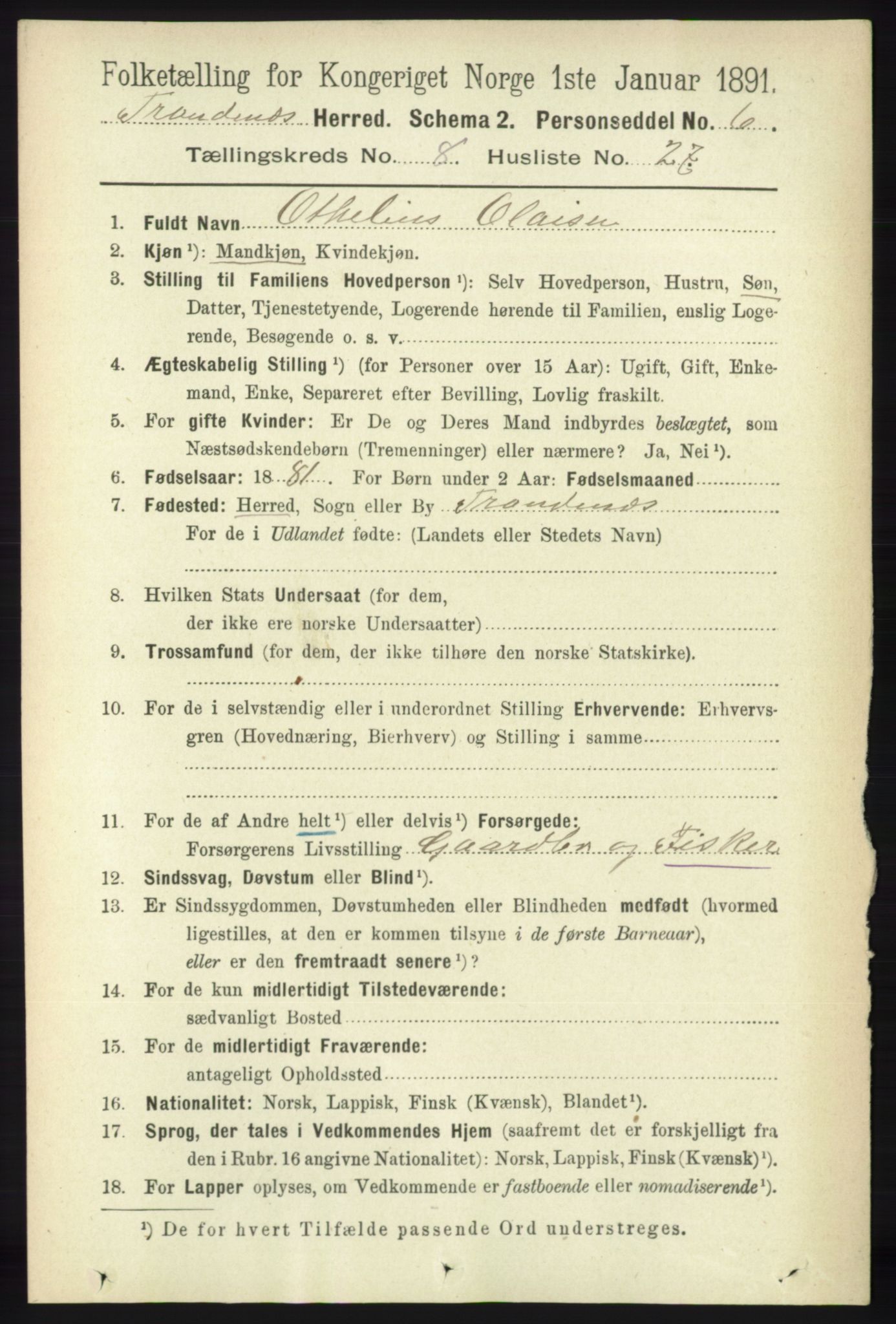 RA, 1891 census for 1914 Trondenes, 1891, p. 5949