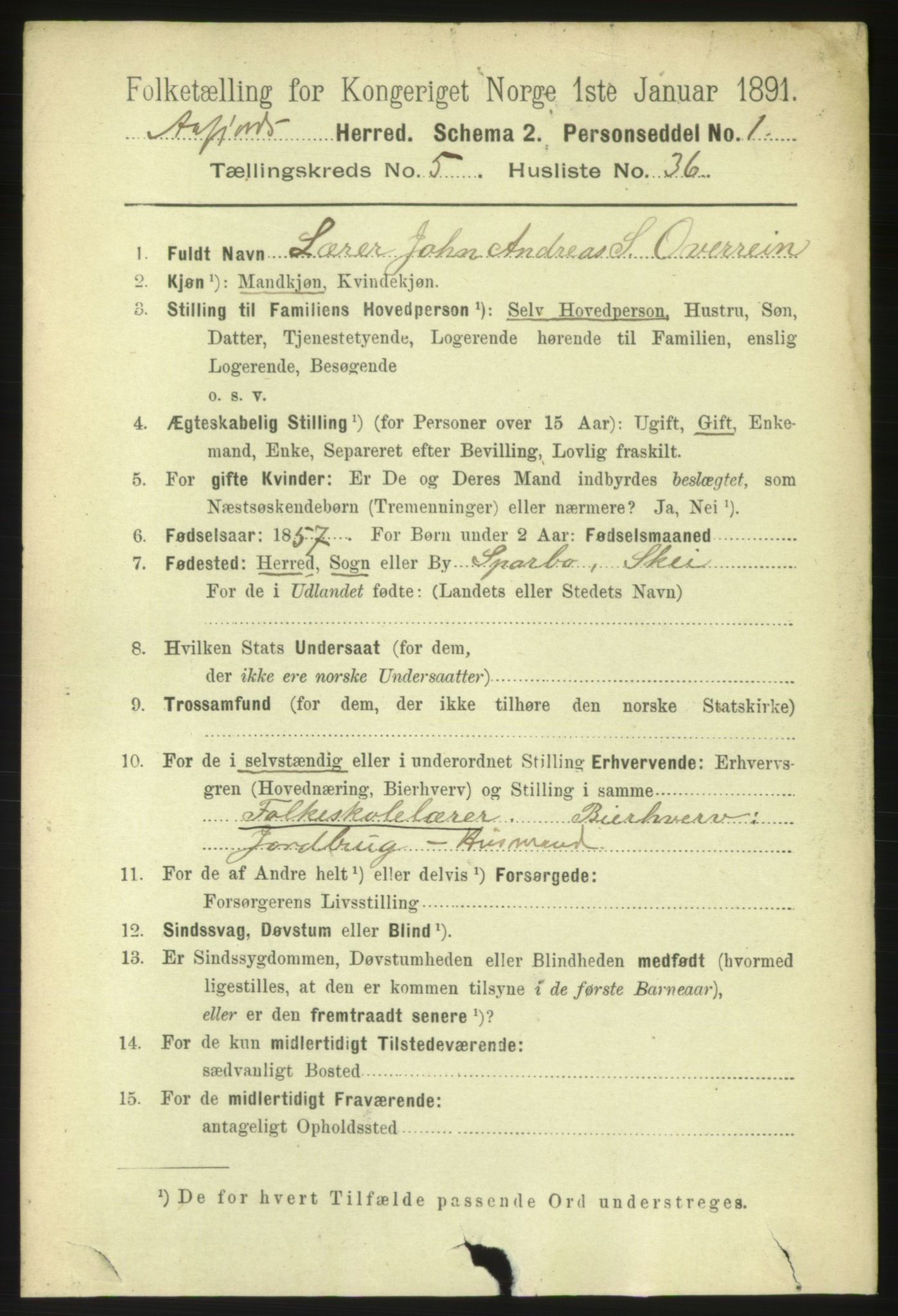 RA, 1891 census for 1630 Åfjord, 1891, p. 1435