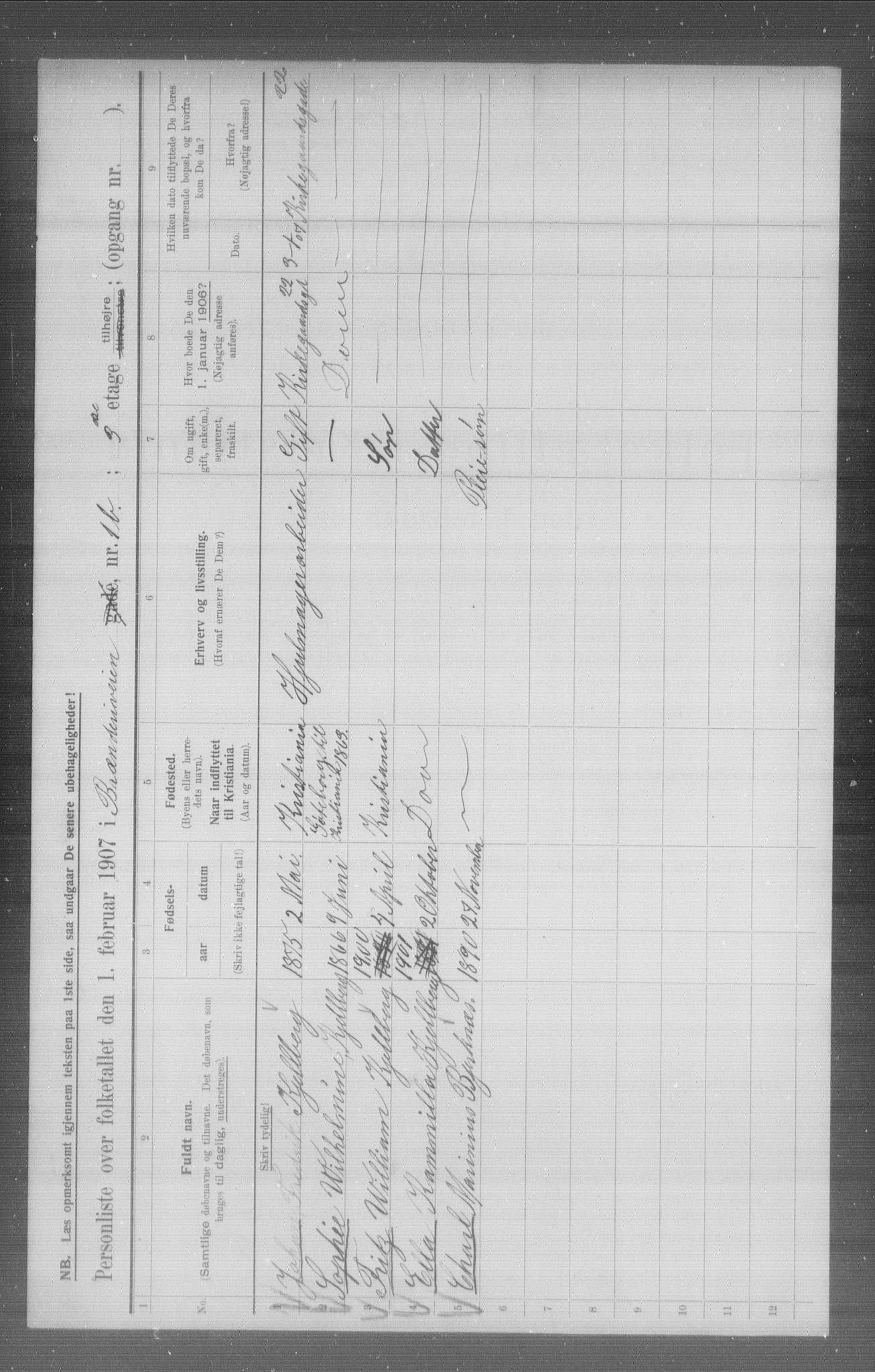 OBA, Municipal Census 1907 for Kristiania, 1907, p. 4456