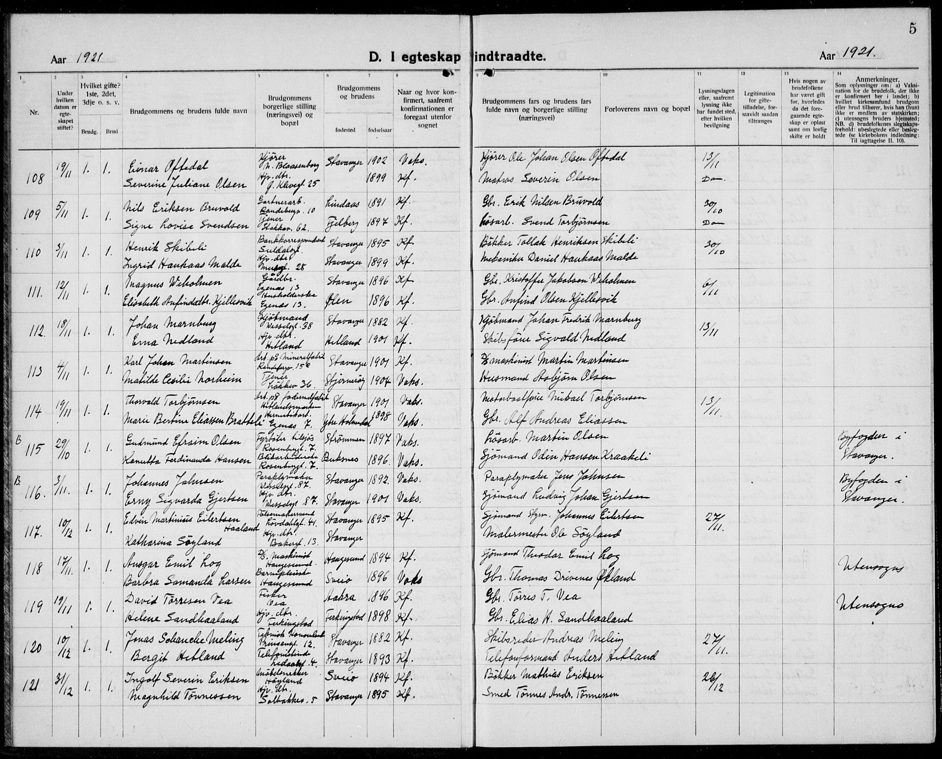 Domkirken sokneprestkontor, AV/SAST-A-101812/001/30/30BB/L0020: Parish register (copy) no. B 20, 1921-1937, p. 5