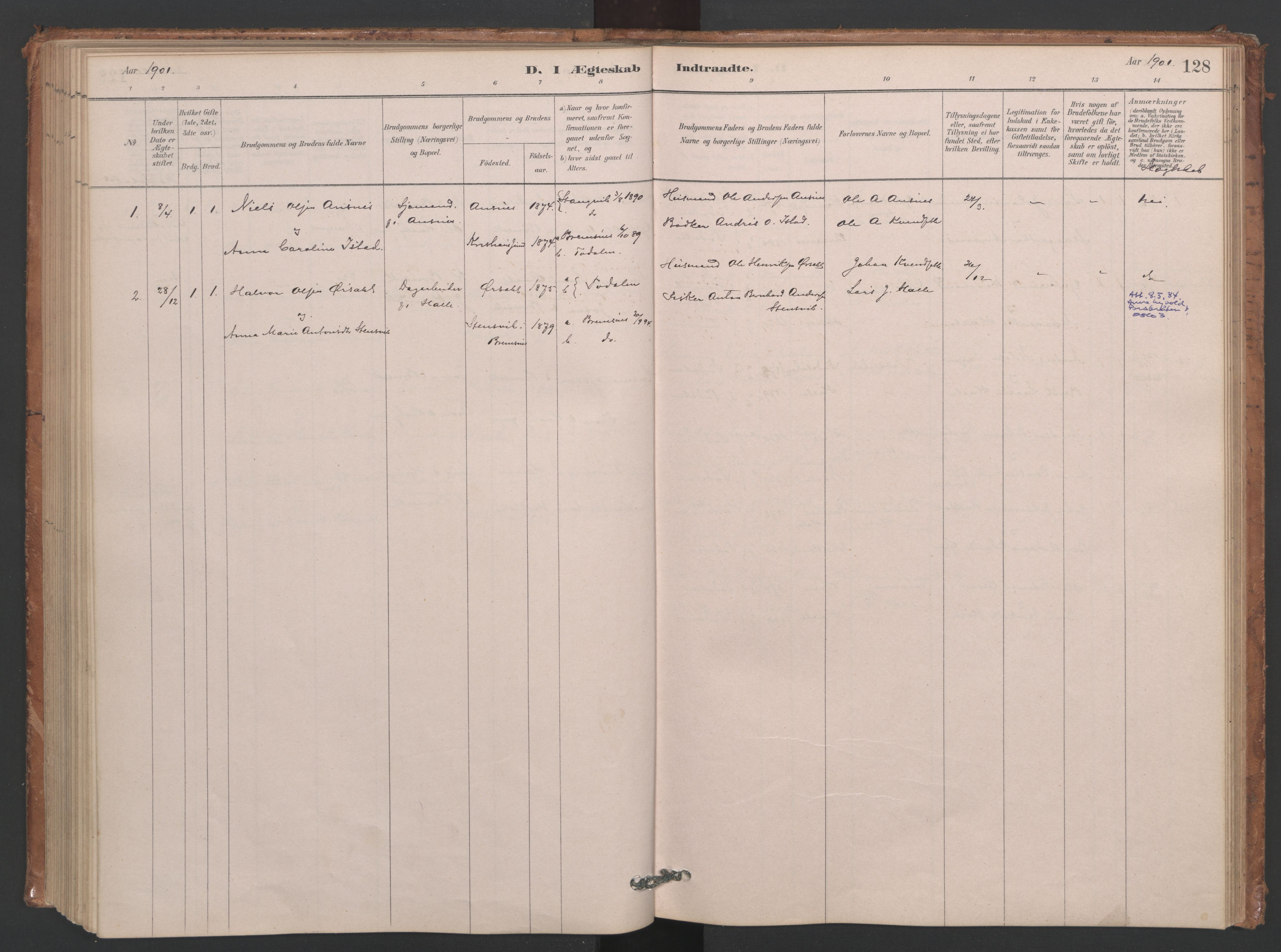 Ministerialprotokoller, klokkerbøker og fødselsregistre - Møre og Romsdal, SAT/A-1454/593/L1034: Parish register (official) no. 593A01, 1879-1911, p. 128