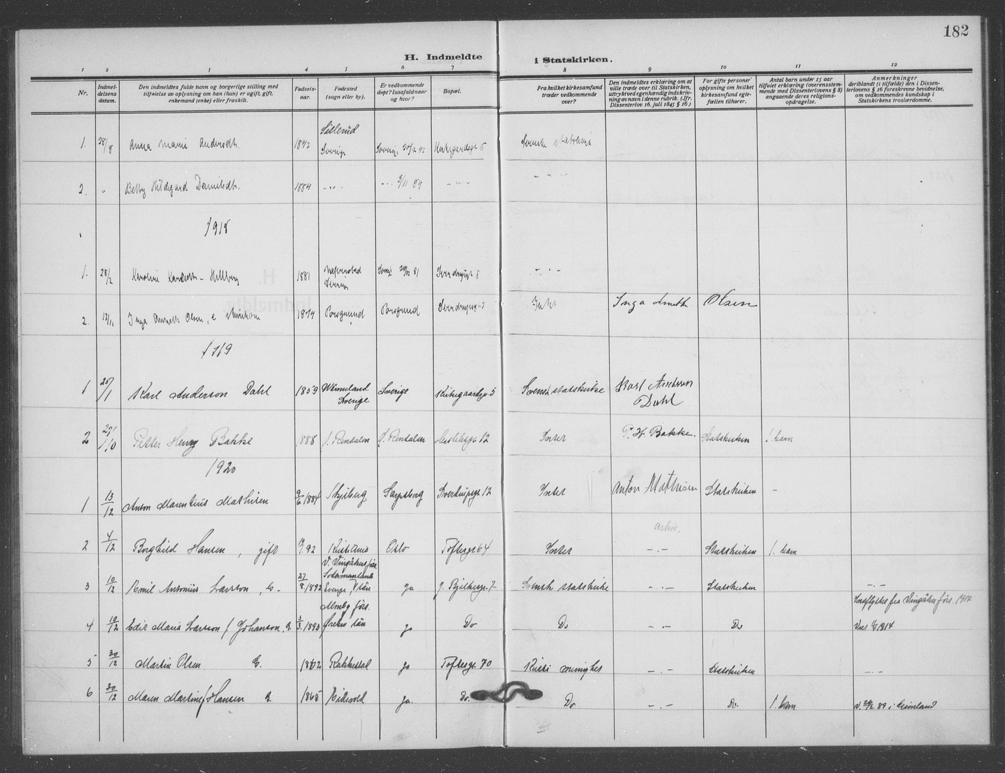 Matteus prestekontor Kirkebøker, SAO/A-10870/F/Fa/L0002: Parish register (official) no. 2, 1917-1938, p. 182