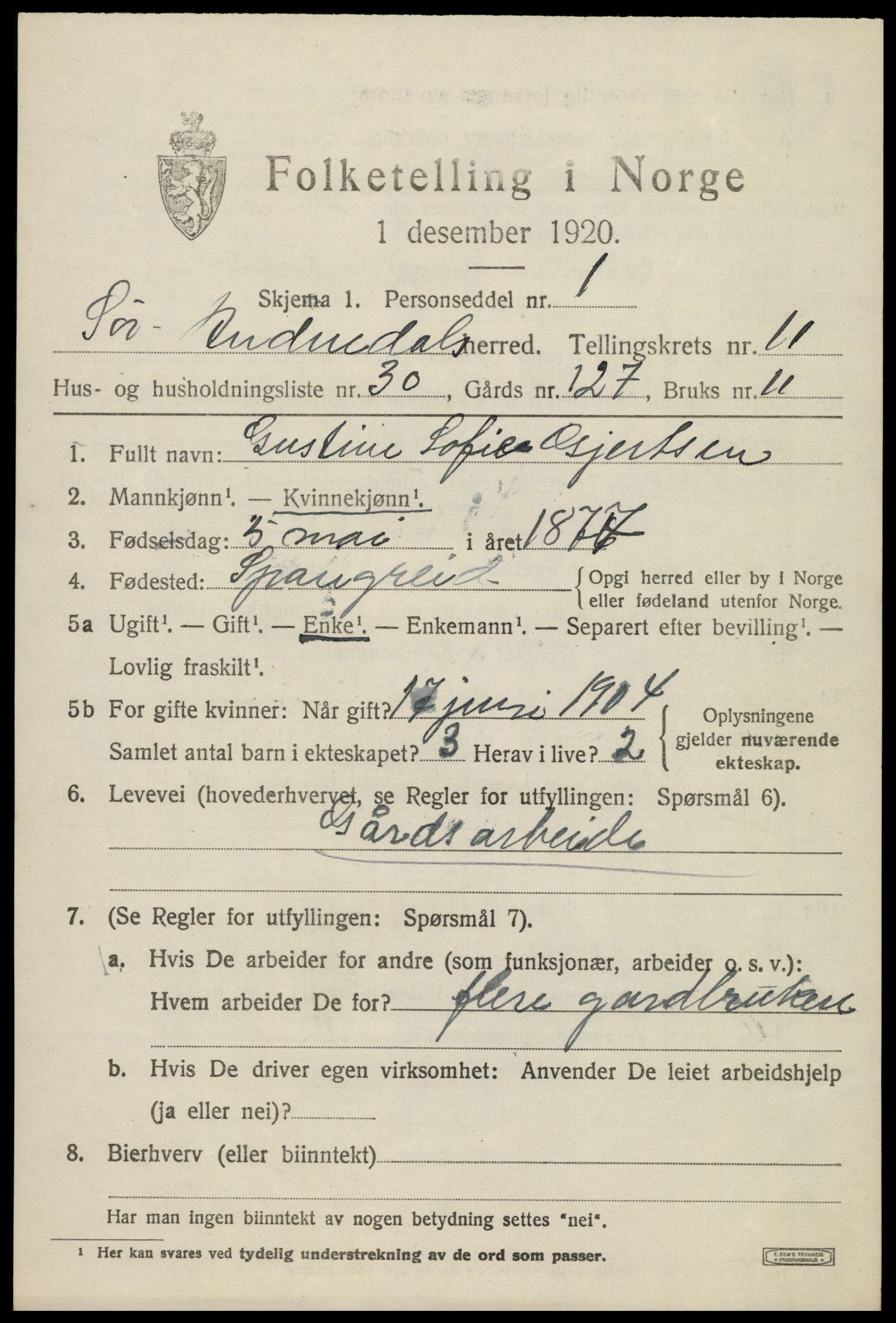 SAK, 1920 census for Sør-Audnedal, 1920, p. 4517