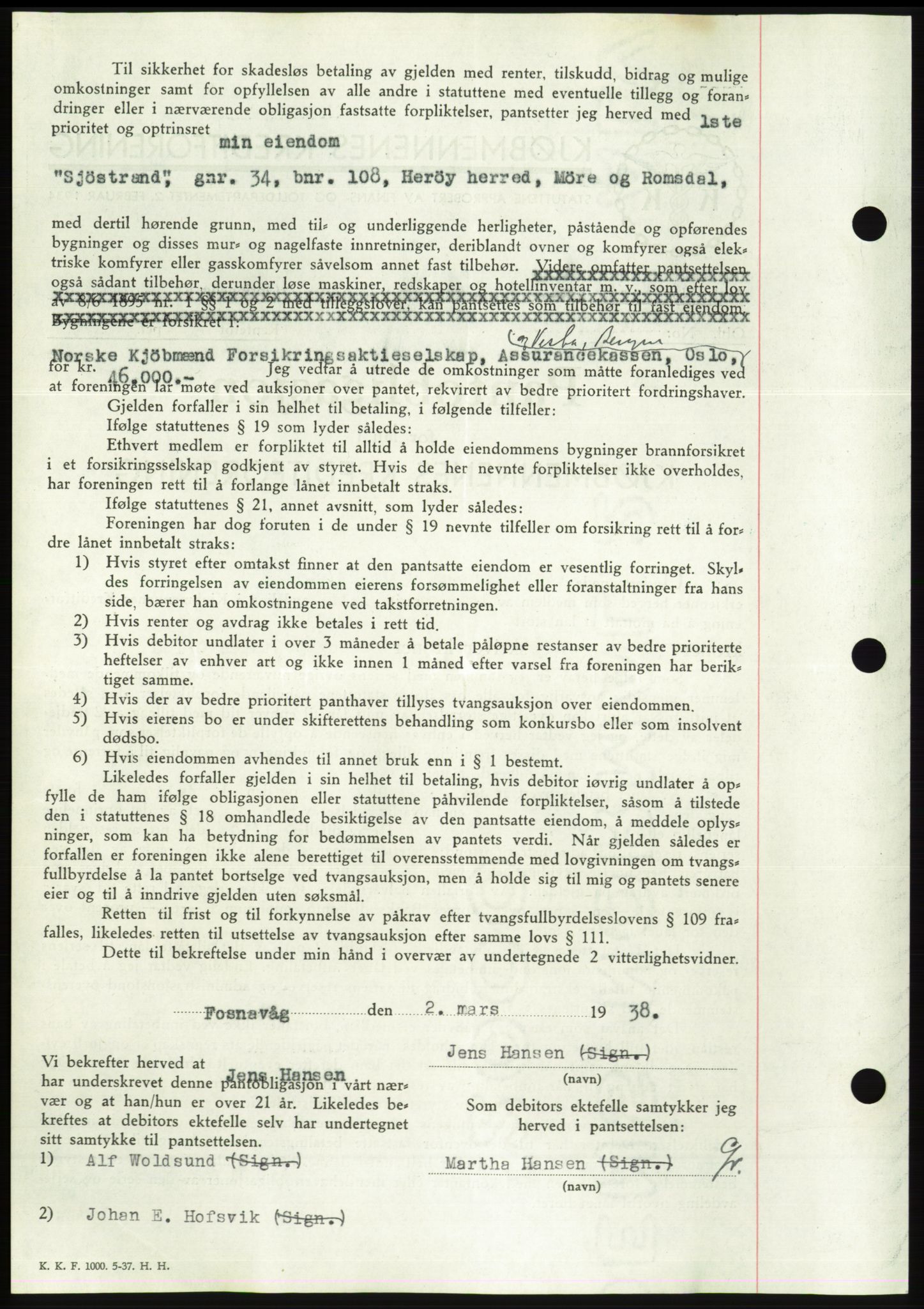 Søre Sunnmøre sorenskriveri, AV/SAT-A-4122/1/2/2C/L0065: Mortgage book no. 59, 1938-1938, Diary no: : 349/1938