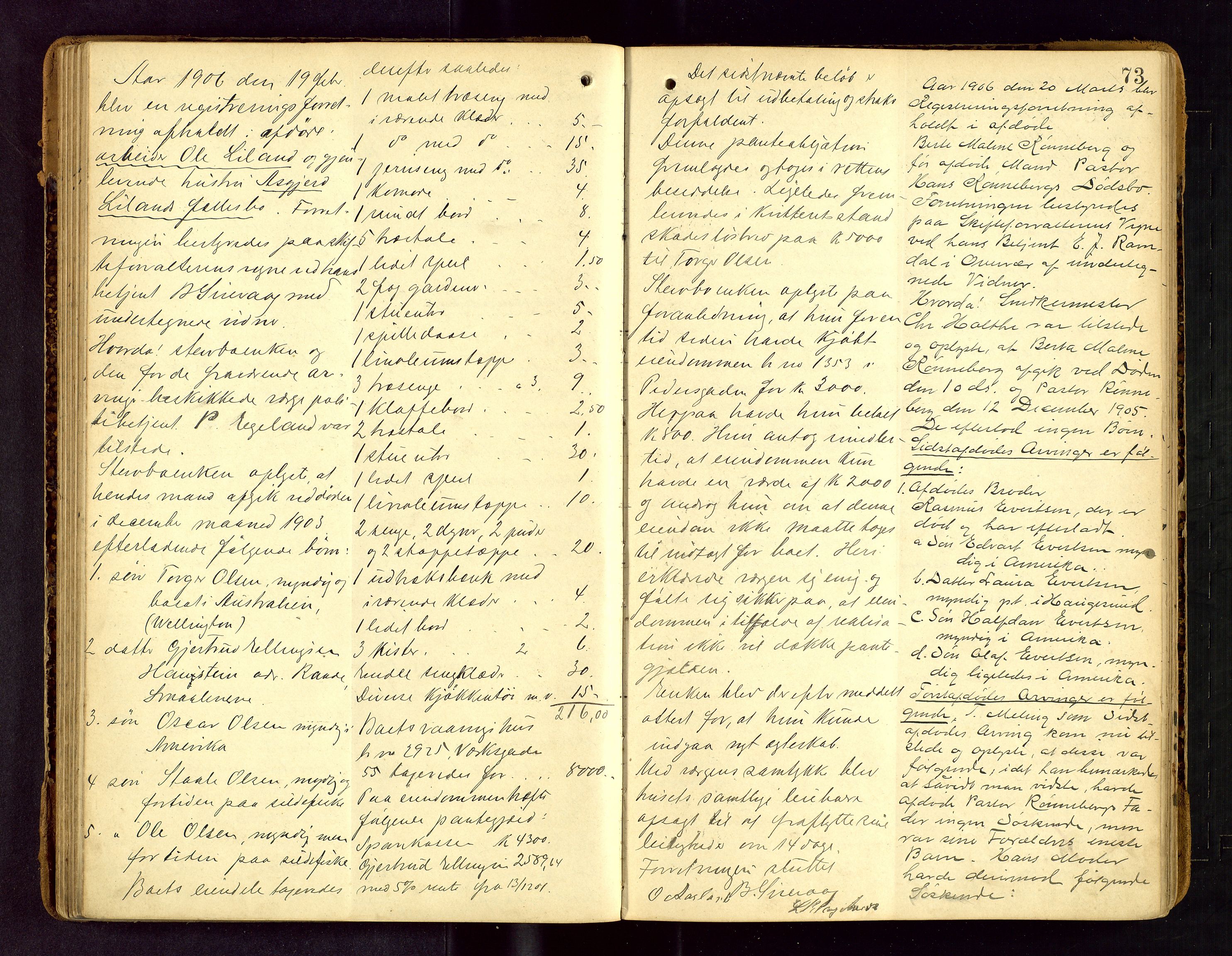 Stavanger skifteforvalter, AV/SAST-A-101412/001/5/53/533BA/L0002: Registreringsprotokoll, 1902-1914, p. 73