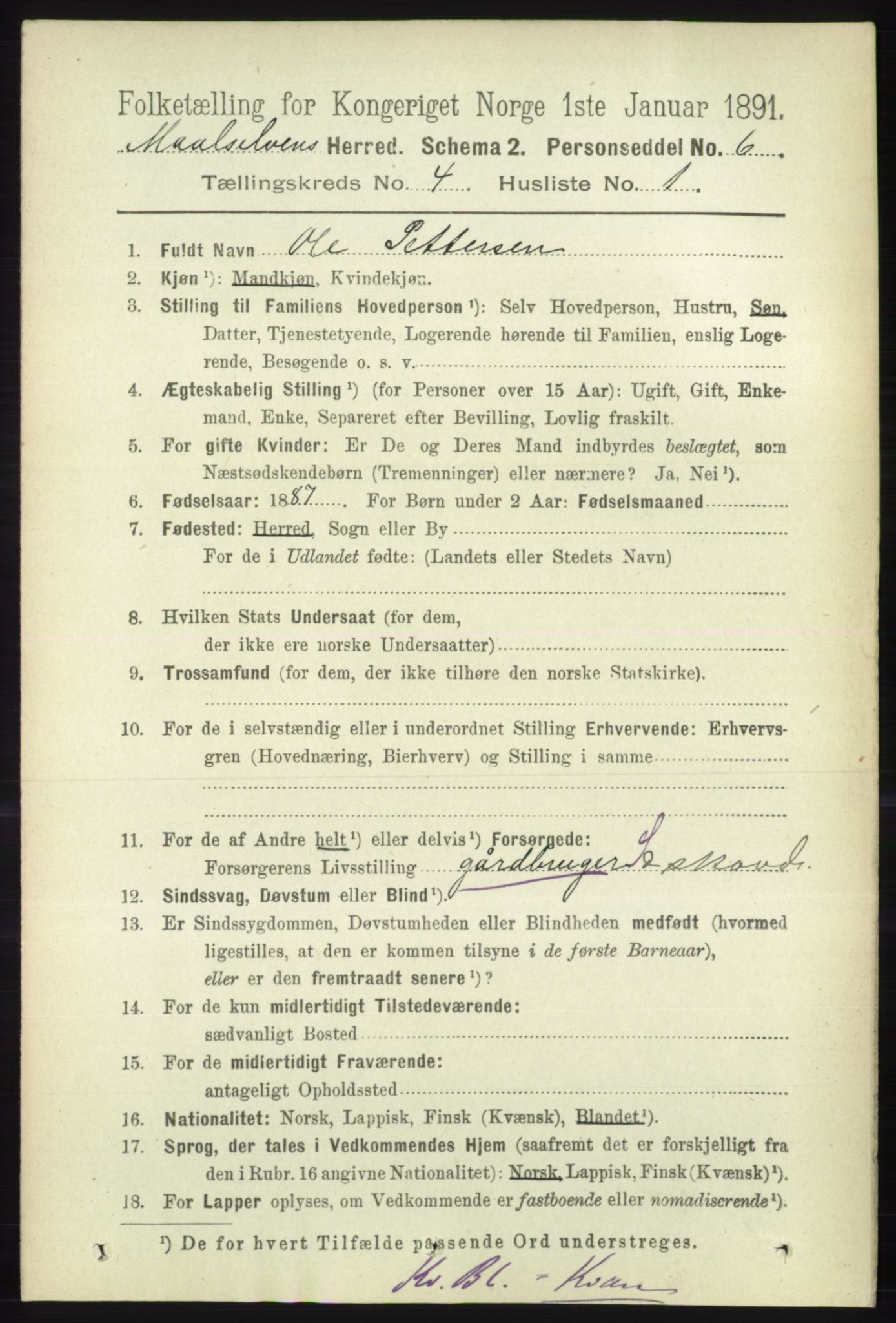 RA, 1891 census for 1924 Målselv, 1891, p. 1082