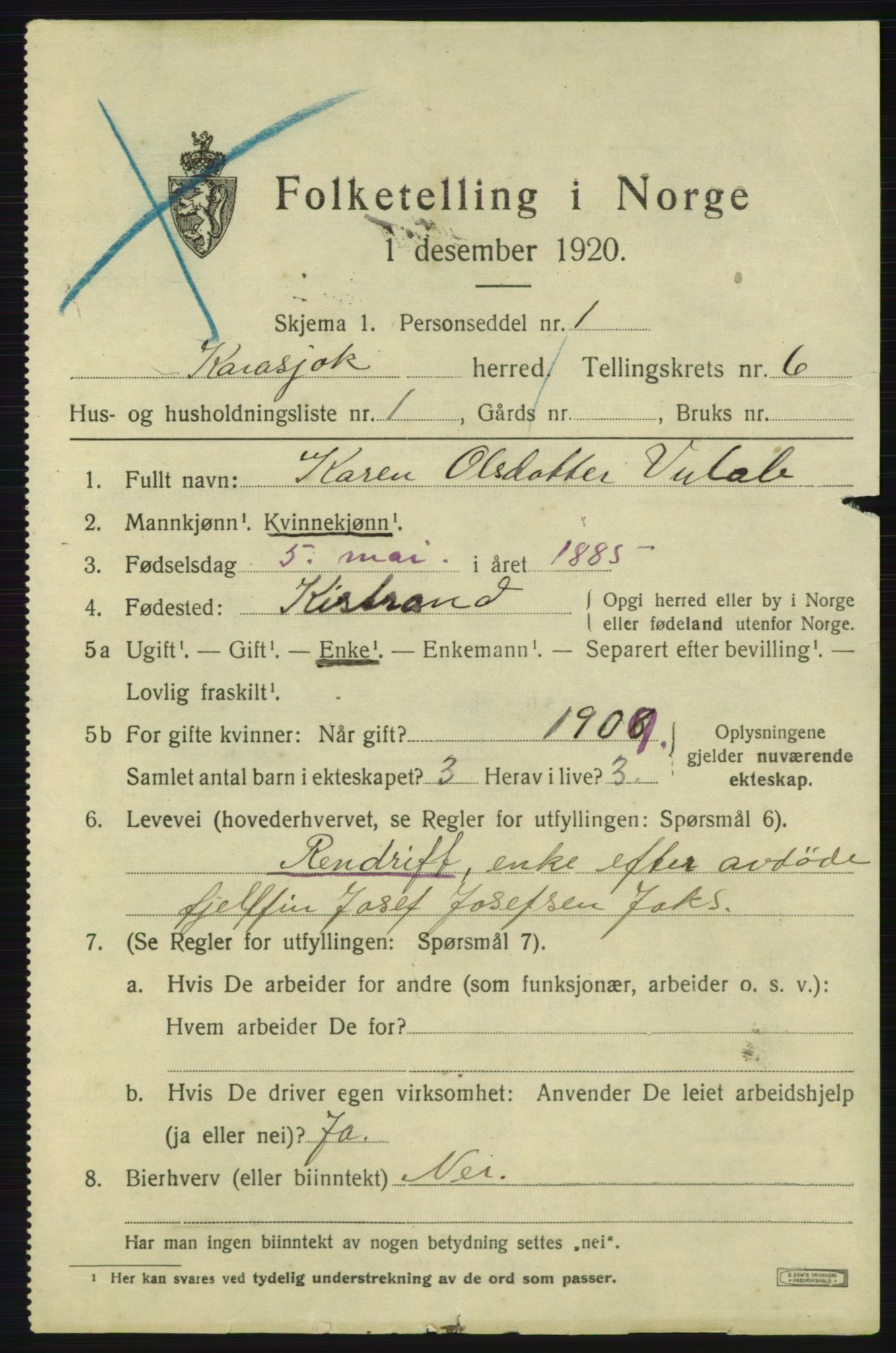 SATØ, 1920 census for Karasjok, 1920, p. 1920