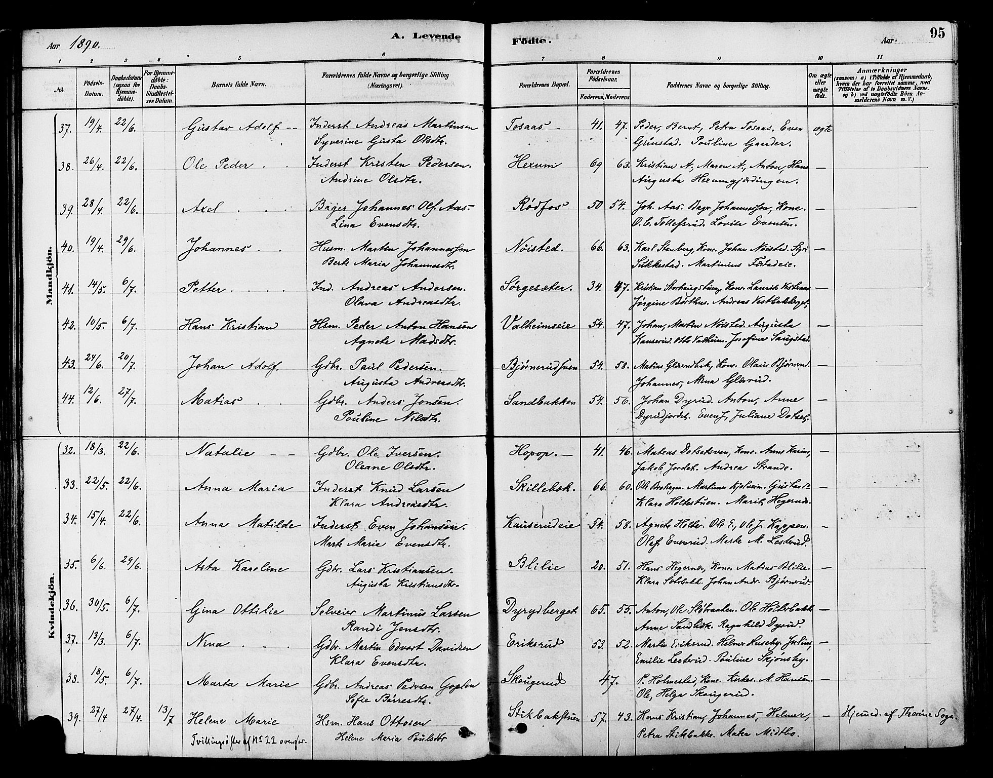 Vestre Toten prestekontor, AV/SAH-PREST-108/H/Ha/Haa/L0009: Parish register (official) no. 9, 1878-1894, p. 95