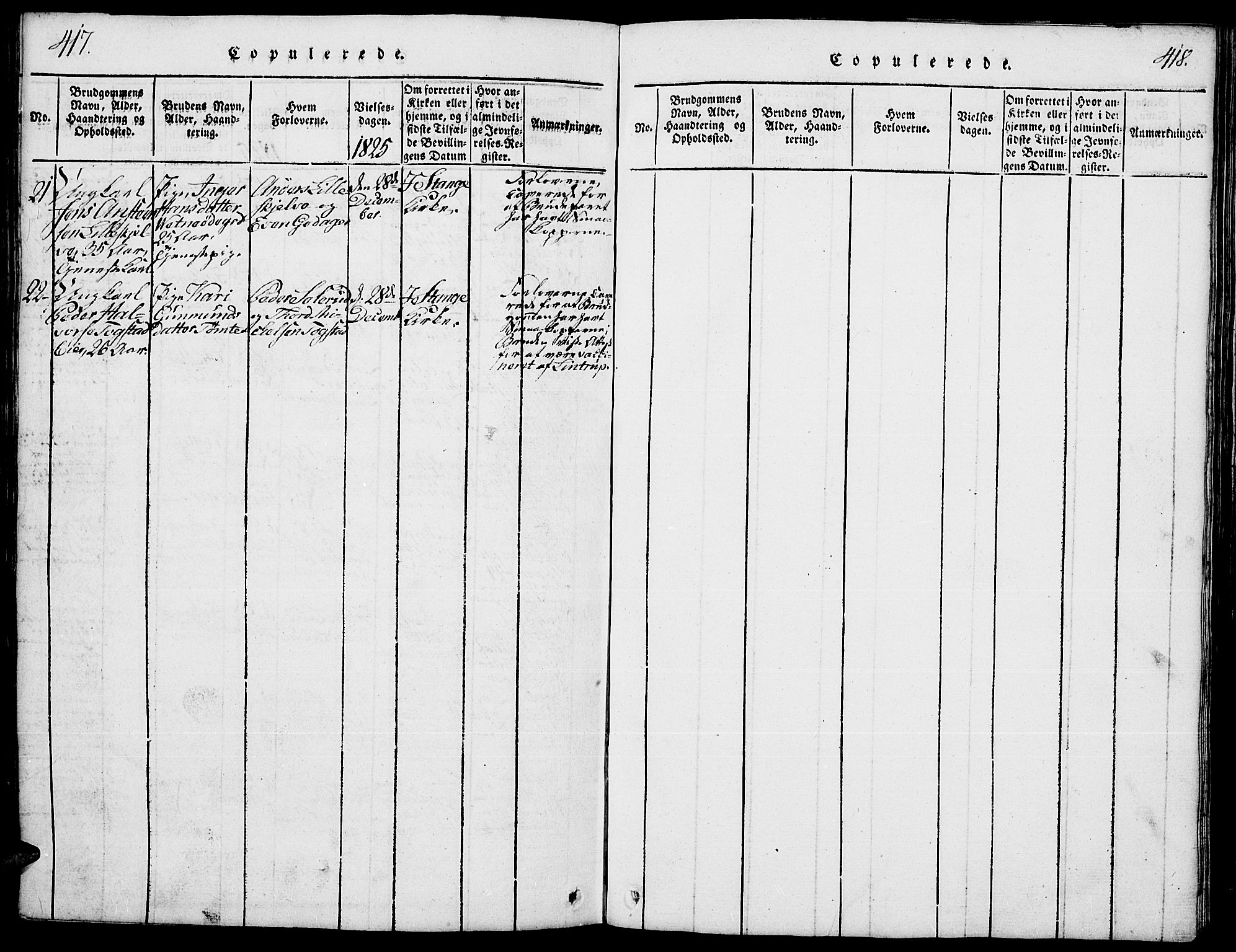 Stange prestekontor, SAH/PREST-002/L/L0001: Parish register (copy) no. 1, 1814-1825, p. 417-418