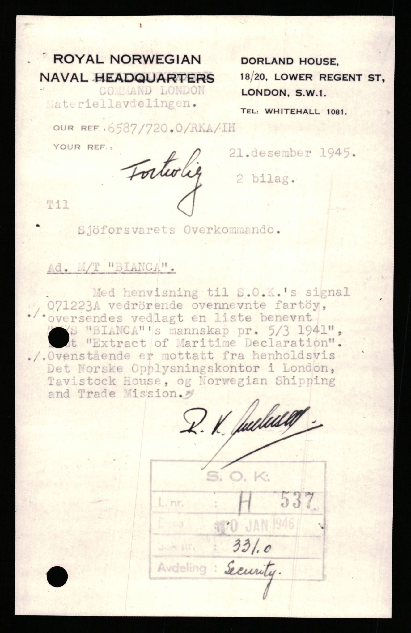 Forsvaret, Sjøforsvarets overkommando, AV/RA-RAFA-2035/D/Dc/L0306: --, 1940-1945, p. 108