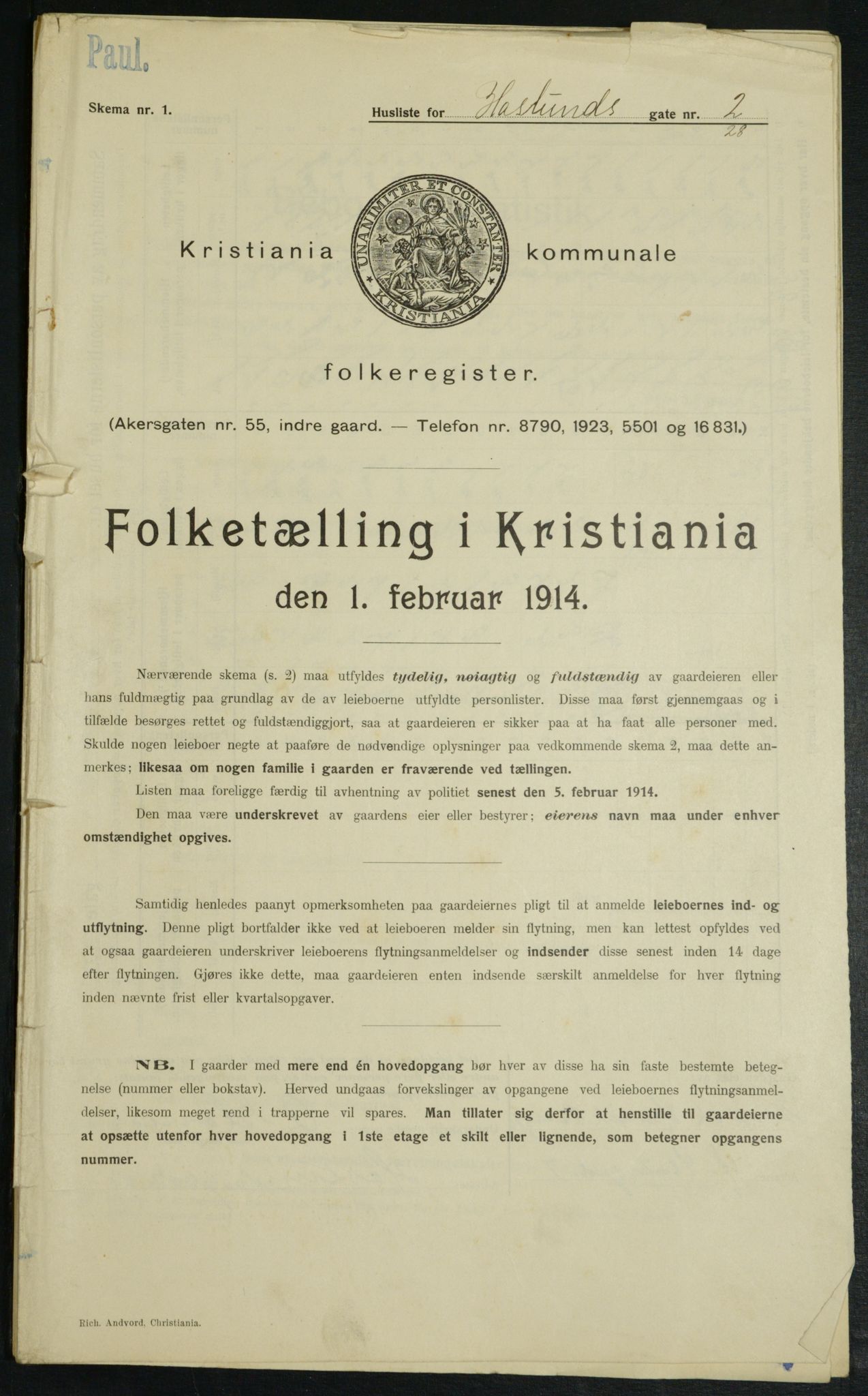 OBA, Municipal Census 1914 for Kristiania, 1914, p. 26855