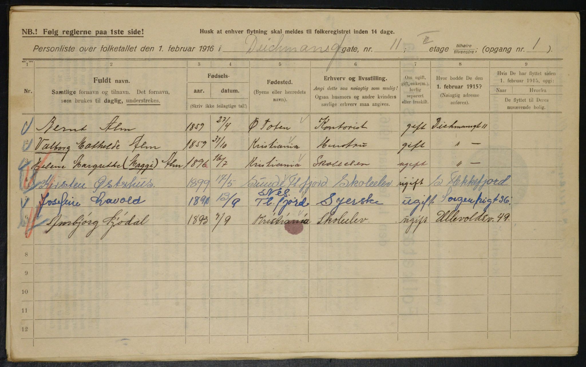 OBA, Municipal Census 1916 for Kristiania, 1916, p. 15697