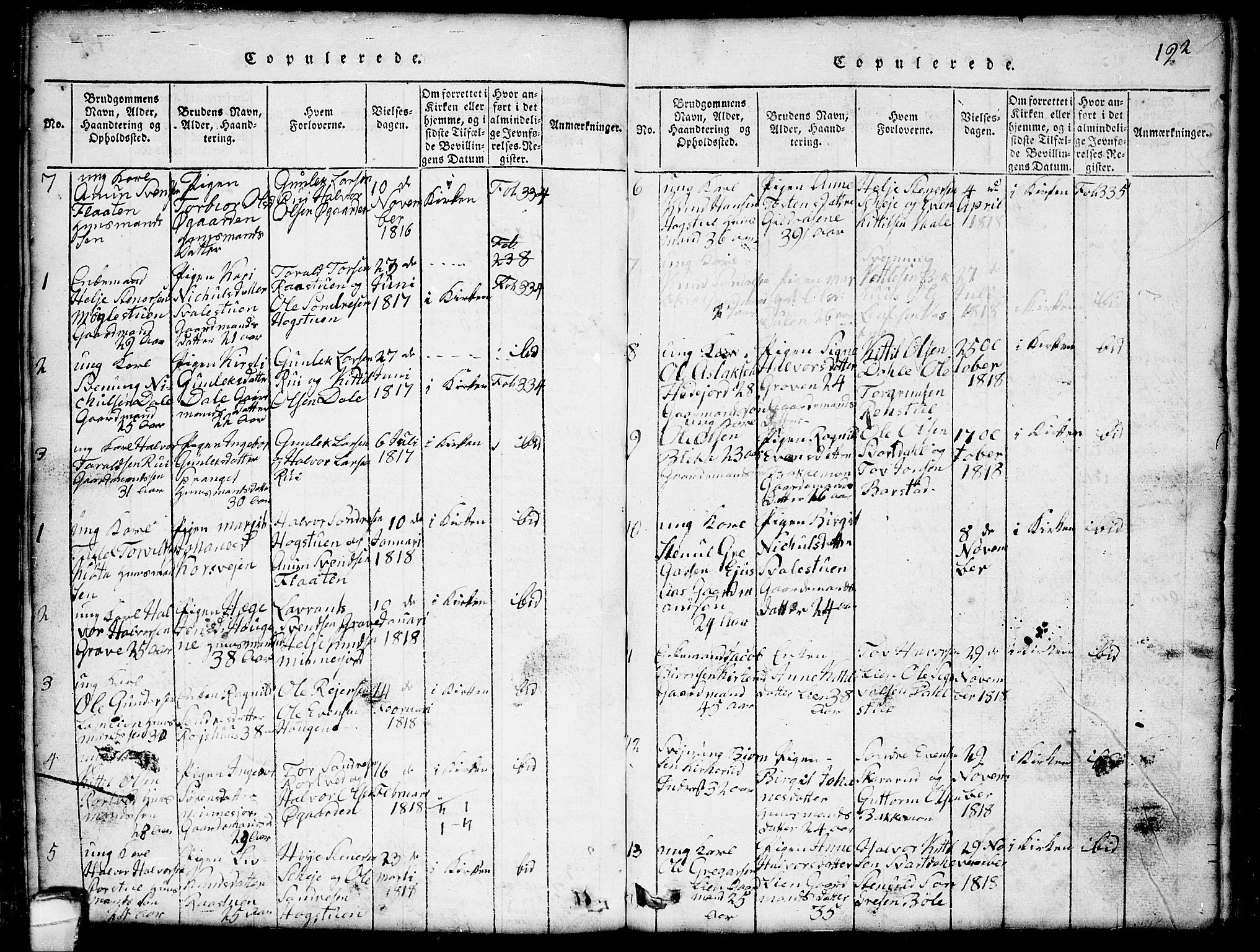 Seljord kirkebøker, SAKO/A-20/G/Gb/L0002: Parish register (copy) no. II 2, 1815-1854, p. 192