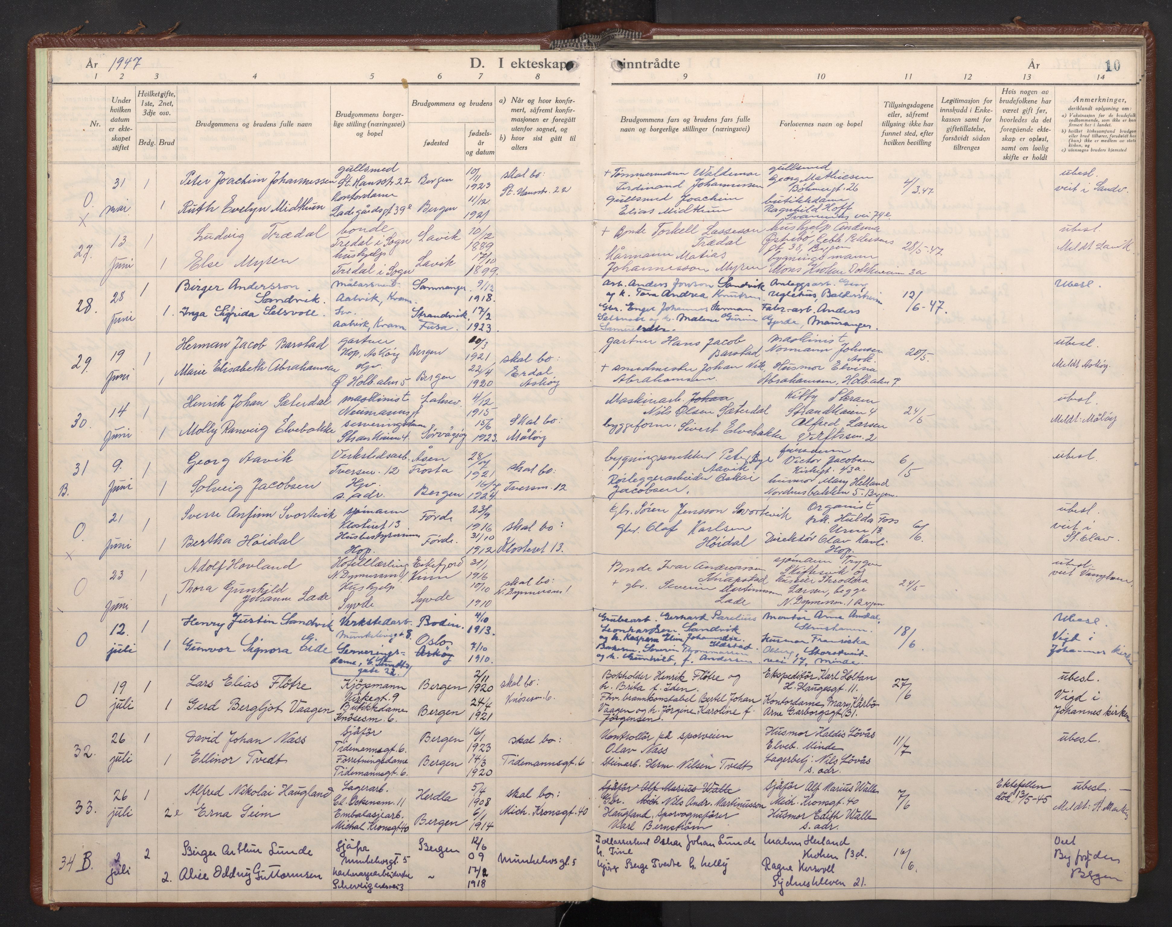 Nykirken Sokneprestembete, AV/SAB-A-77101/H/Haa/L0040: Parish register (official) no. D 10, 1946-1964, p. 9b-10a