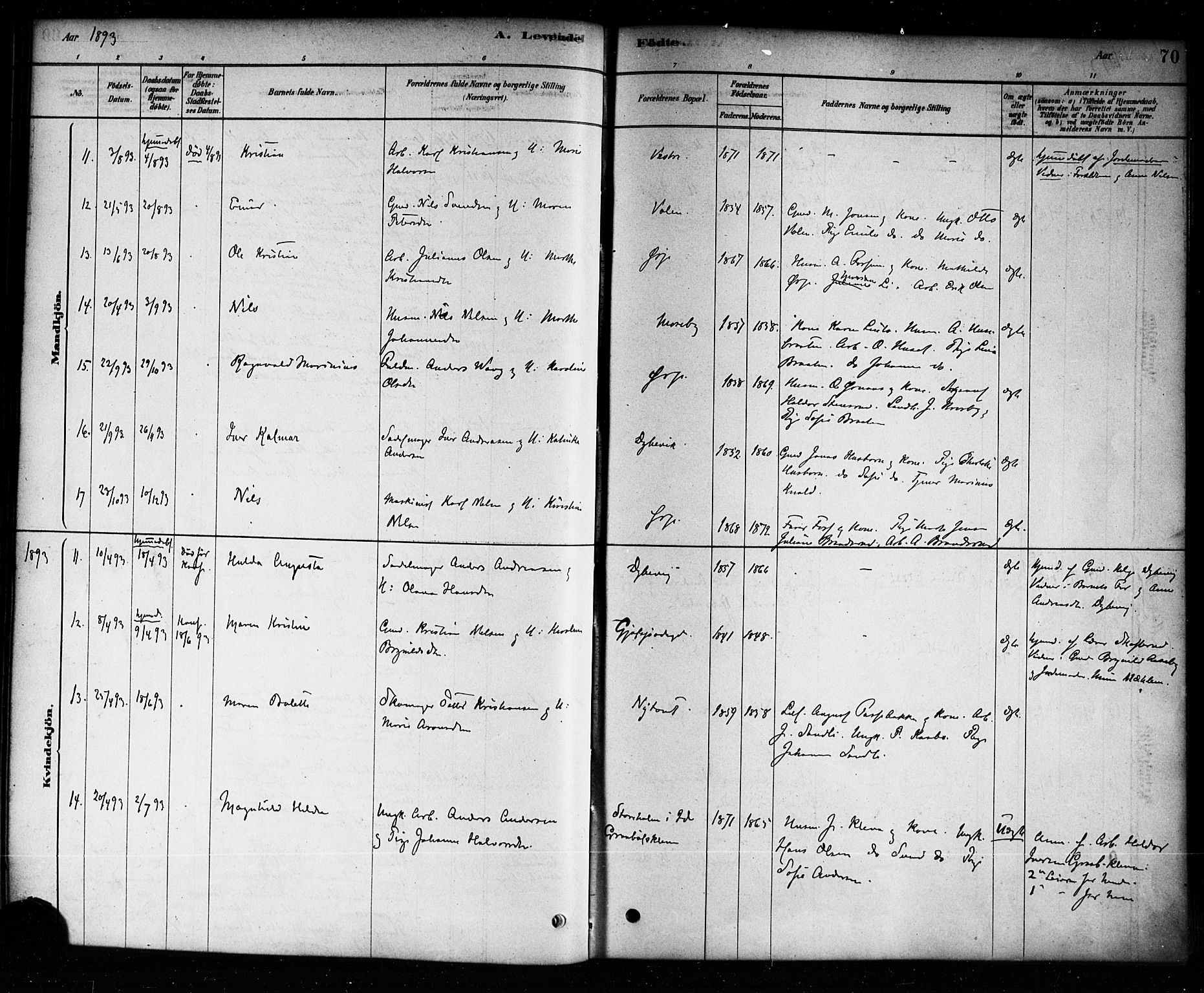 Aremark prestekontor Kirkebøker, AV/SAO-A-10899/F/Fb/L0004: Parish register (official) no. II 4, 1878-1895, p. 70