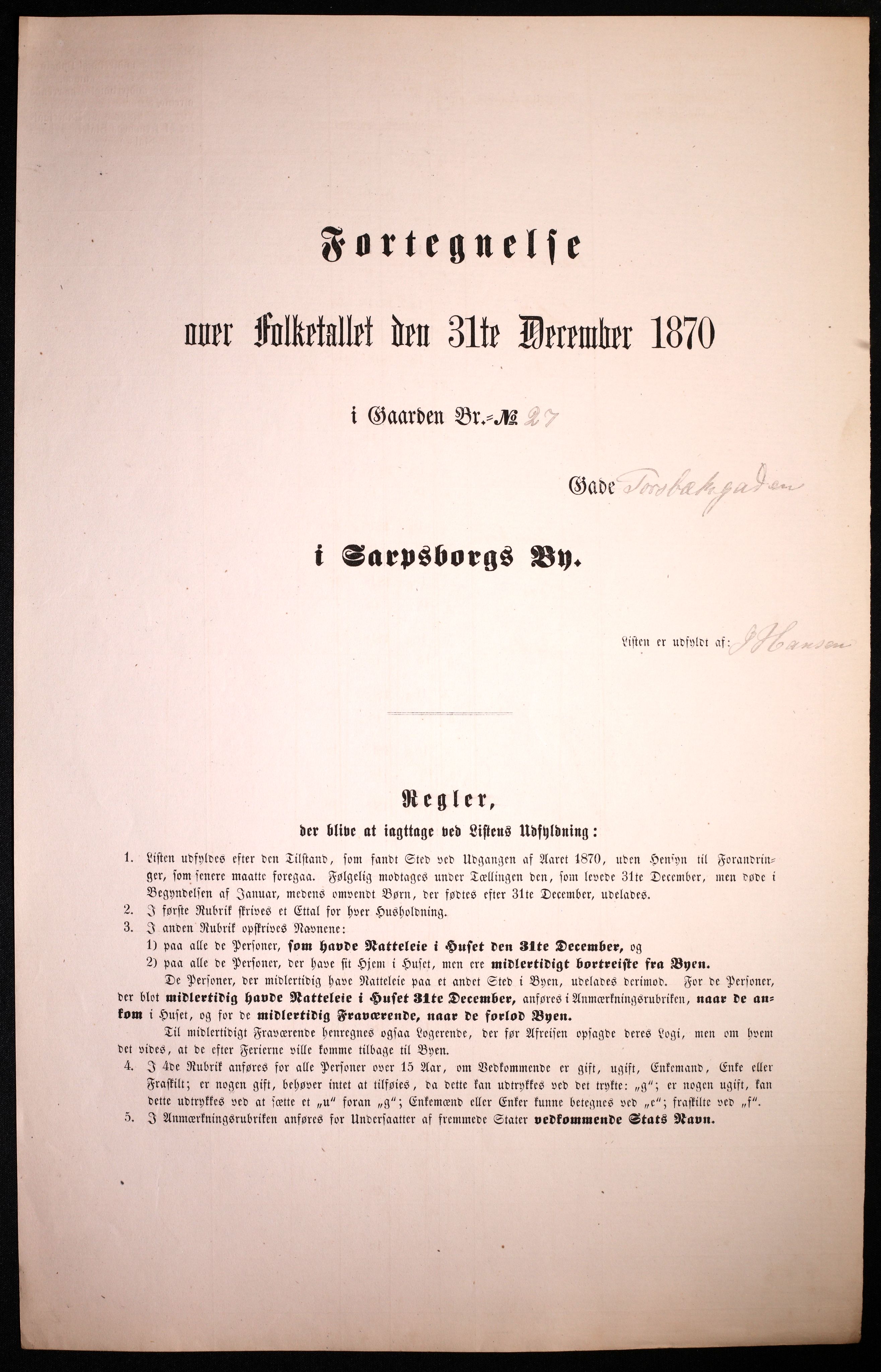 RA, 1870 census for 0102 Sarpsborg, 1870, p. 337