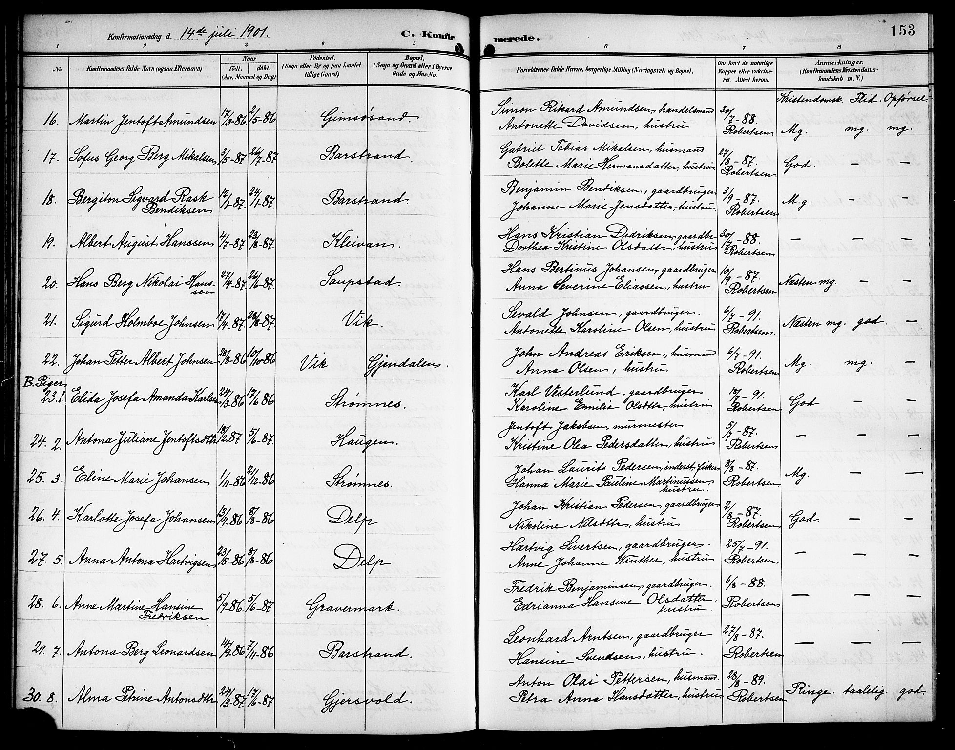 Ministerialprotokoller, klokkerbøker og fødselsregistre - Nordland, AV/SAT-A-1459/876/L1105: Parish register (copy) no. 876C04, 1896-1914, p. 153