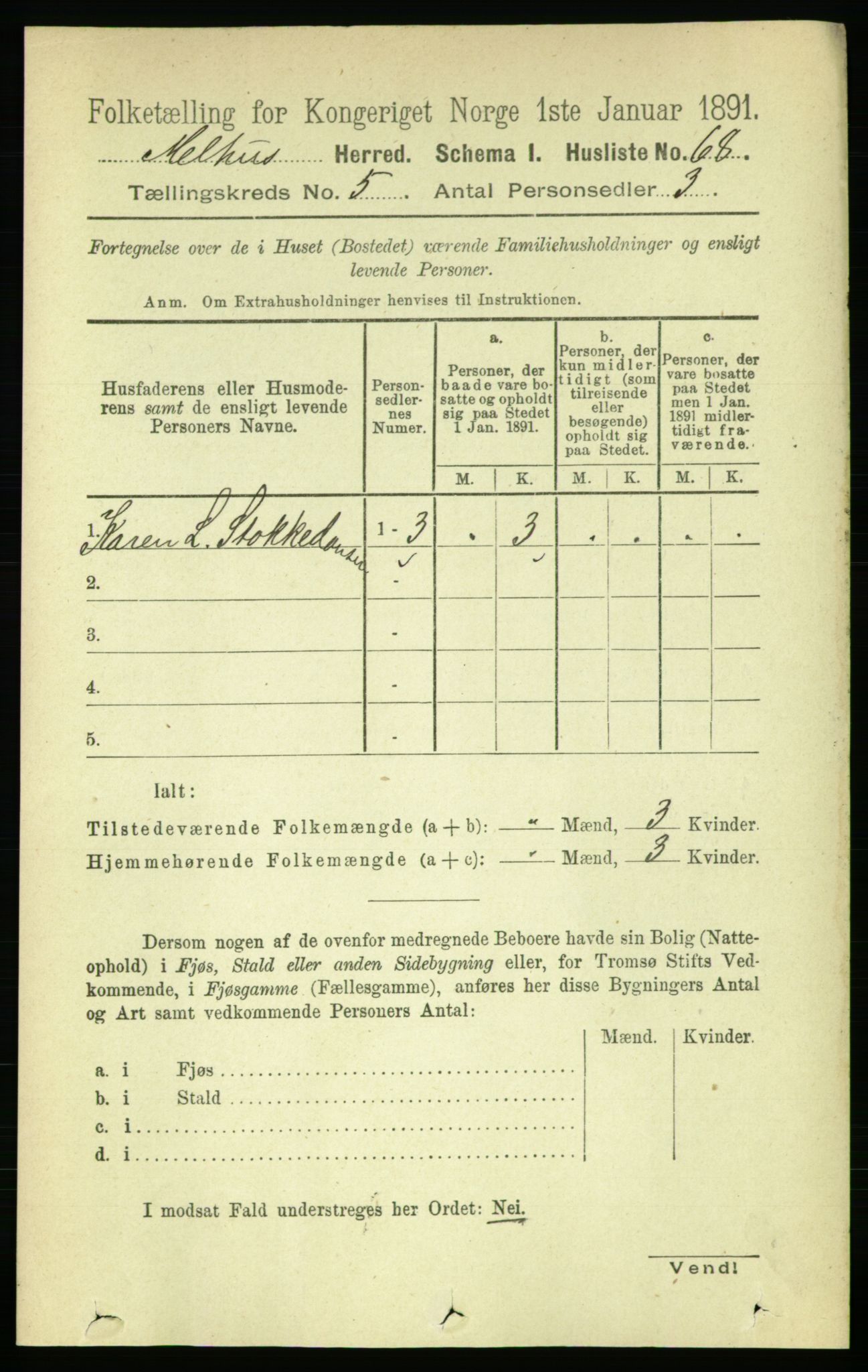 RA, 1891 census for 1653 Melhus, 1891, p. 2422